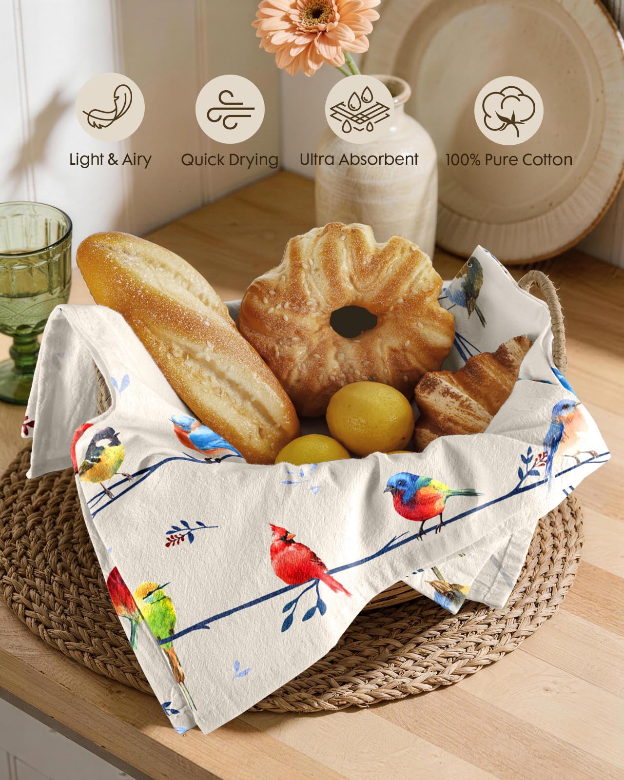 Miss Adola Flour Sack - Juego de 2 Toallas de Cocina de algodón de 18 x 26 Pulgadas con Lazo para Colgar, paños de Cocina Reutilizables para Limpieza de Primavera, paños de Cocina absorbentes Lindos