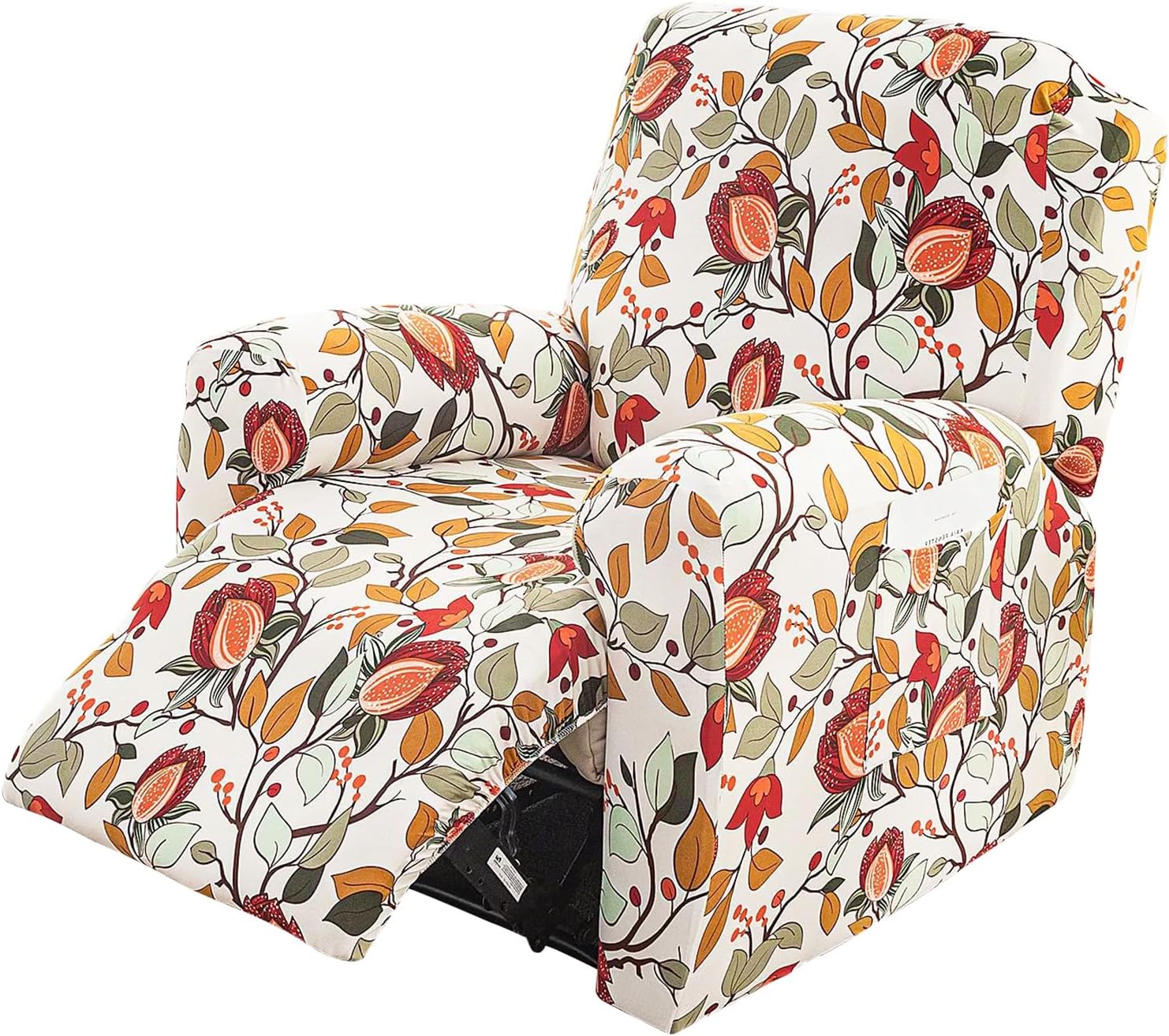 4 Pcs Recliner Chair Covers, Printed Stretch Recliner Slipcovers with Side Pockets, Non Slip Single Sofa Slipcovers for Living Room Pets Kids(Black and White)