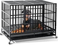 48 inch Heavy Duty Indestructible Dog Crate,2024 New Upgraded Reinforced Baseplate for Large Dogs,XL Dog Crate for High Anxiety Dogs/Max Load Capacity 200lbs/Double Door with Wheels