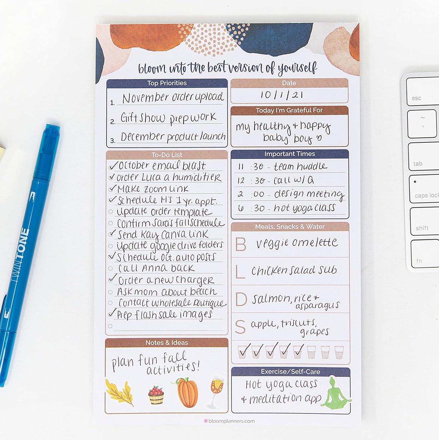 bloom daily planners Daily Planning System Tear Off to-Do Pad - Undated Checklist Notepad Organizer with Perforated Sheets - 6" x 9" (Earthy Abstract)