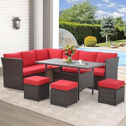 7-Piece Outdoor Patio Furniture Set with Cover, All-Weather Wicker Sectional