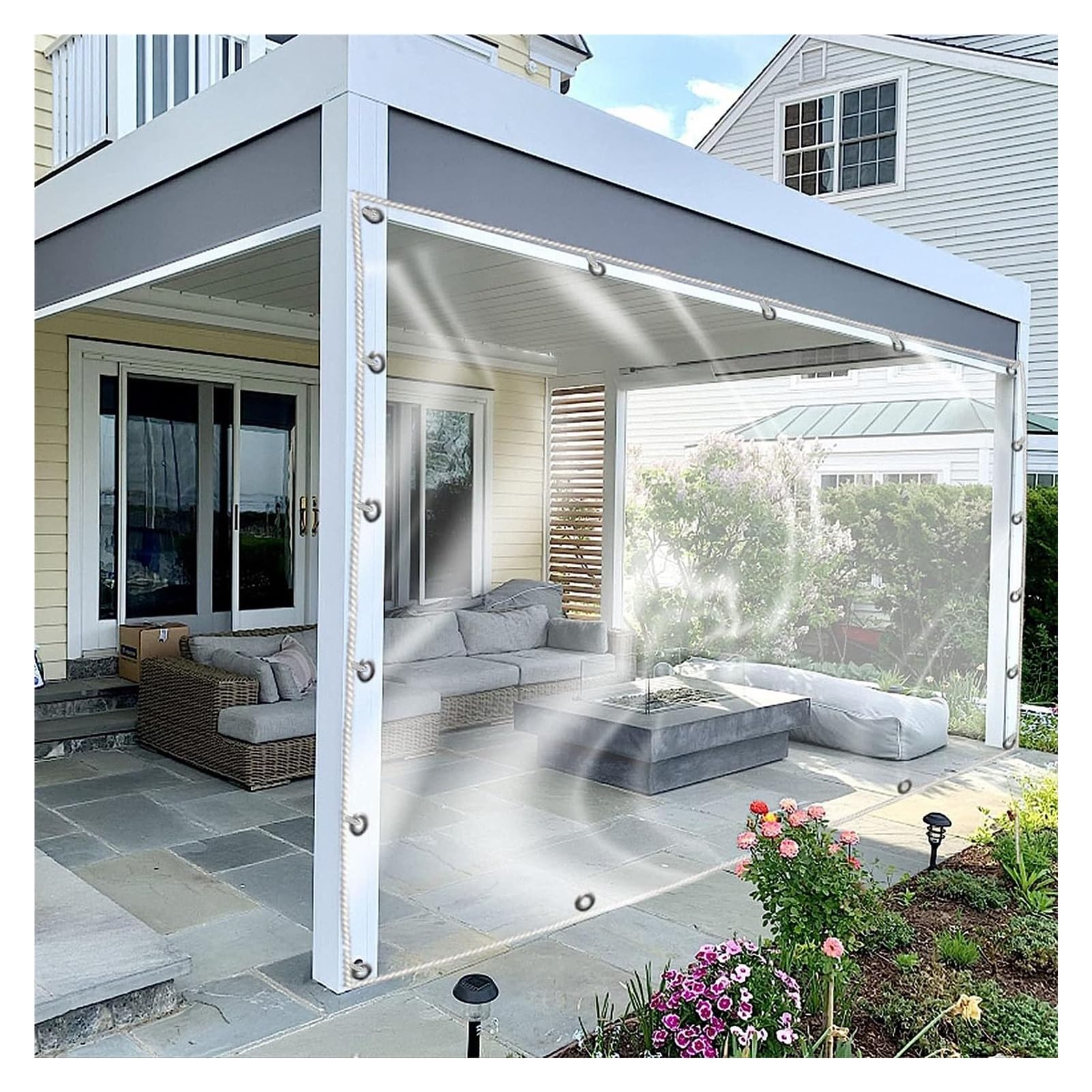 GJZQDKX Clear Waterproof Tarpaulin Outdoor Curtain with Eyelets for Garden Pergola Gazebo Side PanelDurable UVResistant Weatherproof