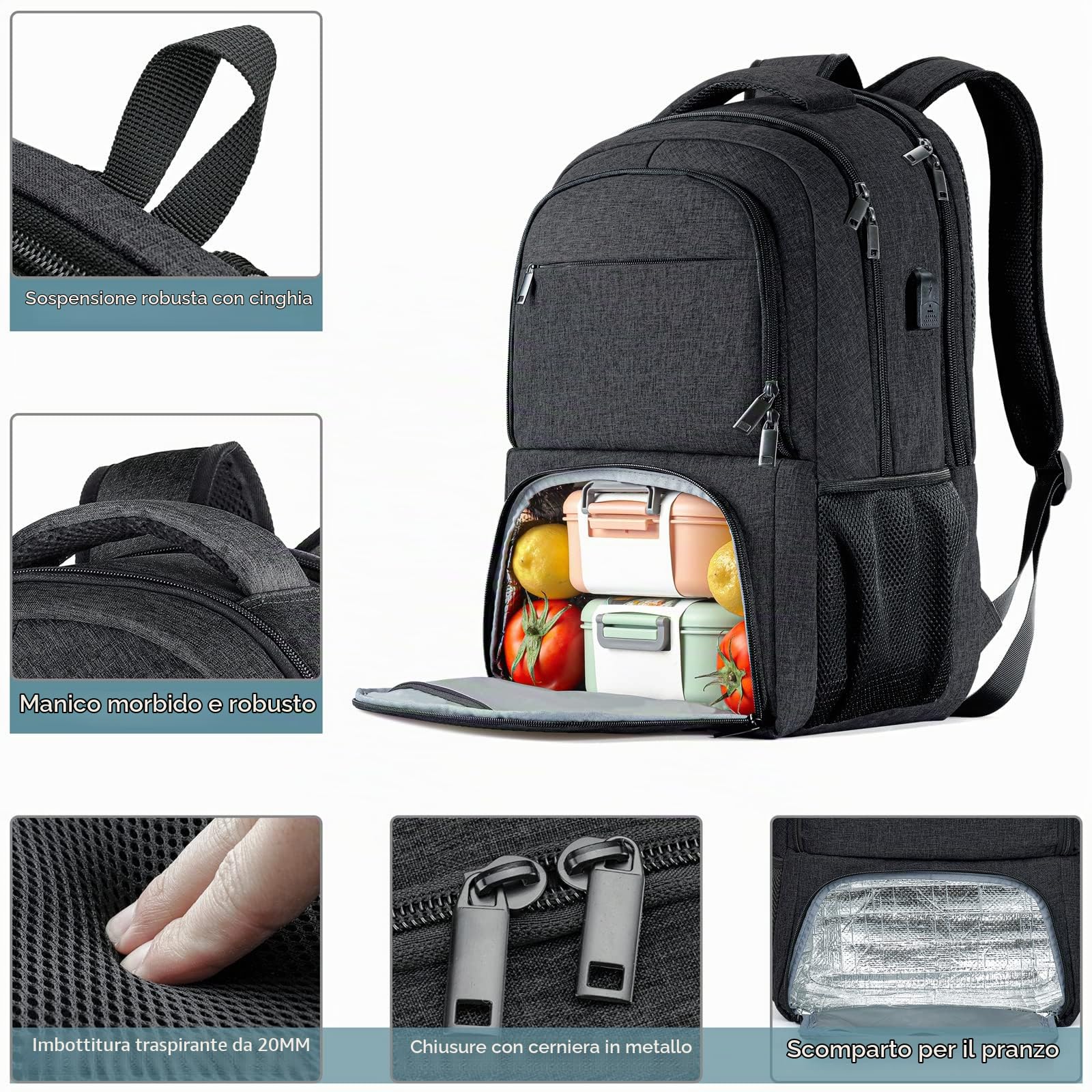 BIKRODZaino Uomo Portatile 17 Pollici, Caricatore USB, Impermeabile per Laptop, Computer, Notebook, Scuola, Viaggio Donna