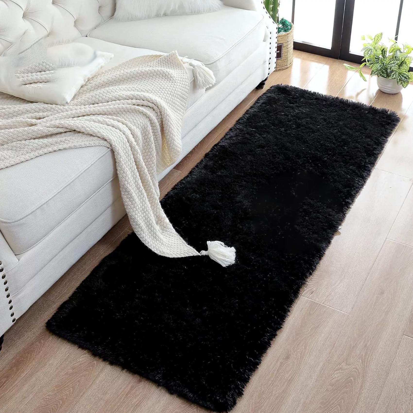 Schlafzimmer Teppich 160 x 180 cm, Waschbar, Flauschige Oberfläche, Robust, Spitzenqualität, Pflegeleicht, in Vielen Farben & Größen, Teppich Wohnzimmer Langlebig, Schwarz