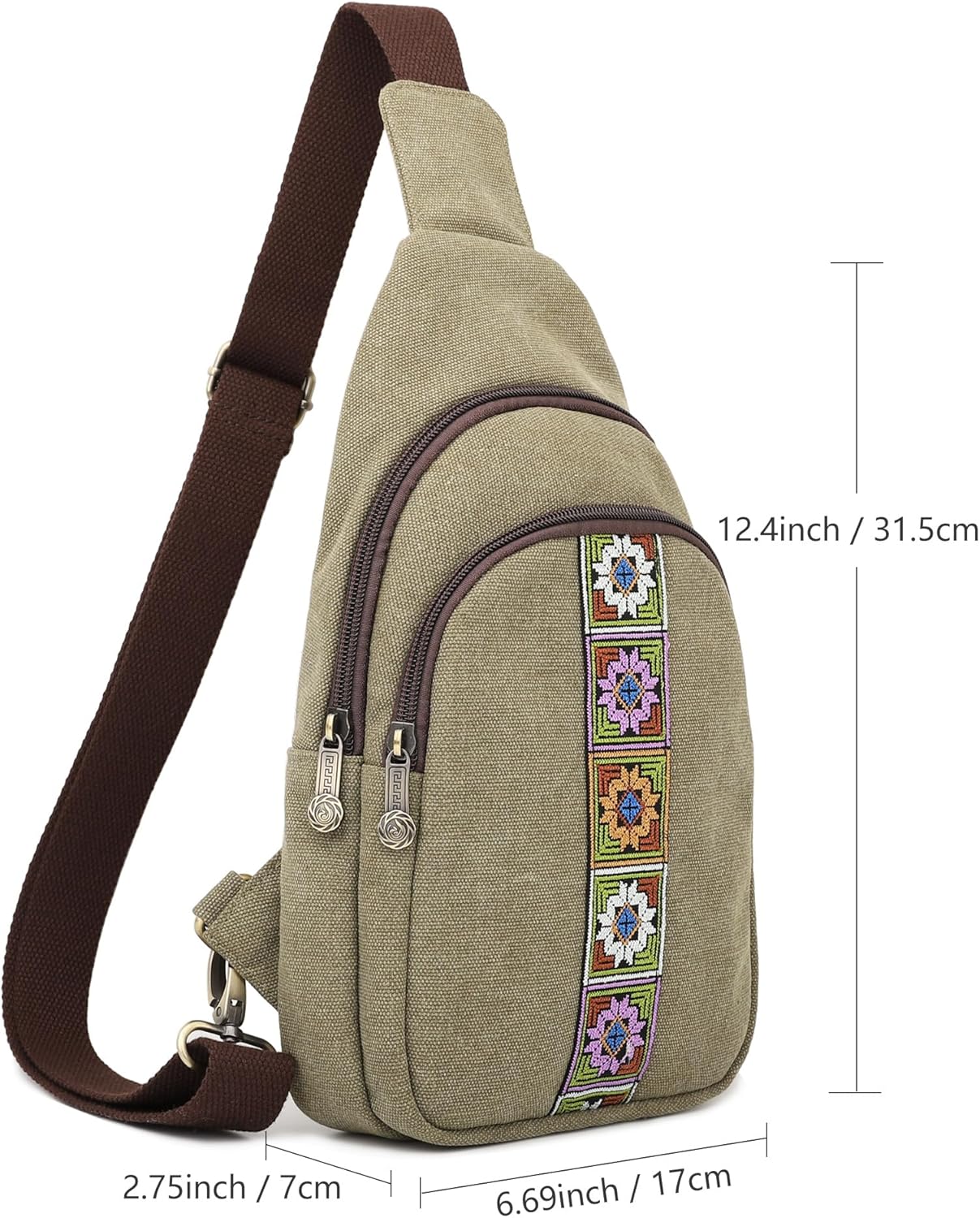 SILKAREA Embroidered Canvas Small Crossbody bags Sling Backpack Purse for Women Travel Chest Bag Crossbody Backpack Shoulder Bag