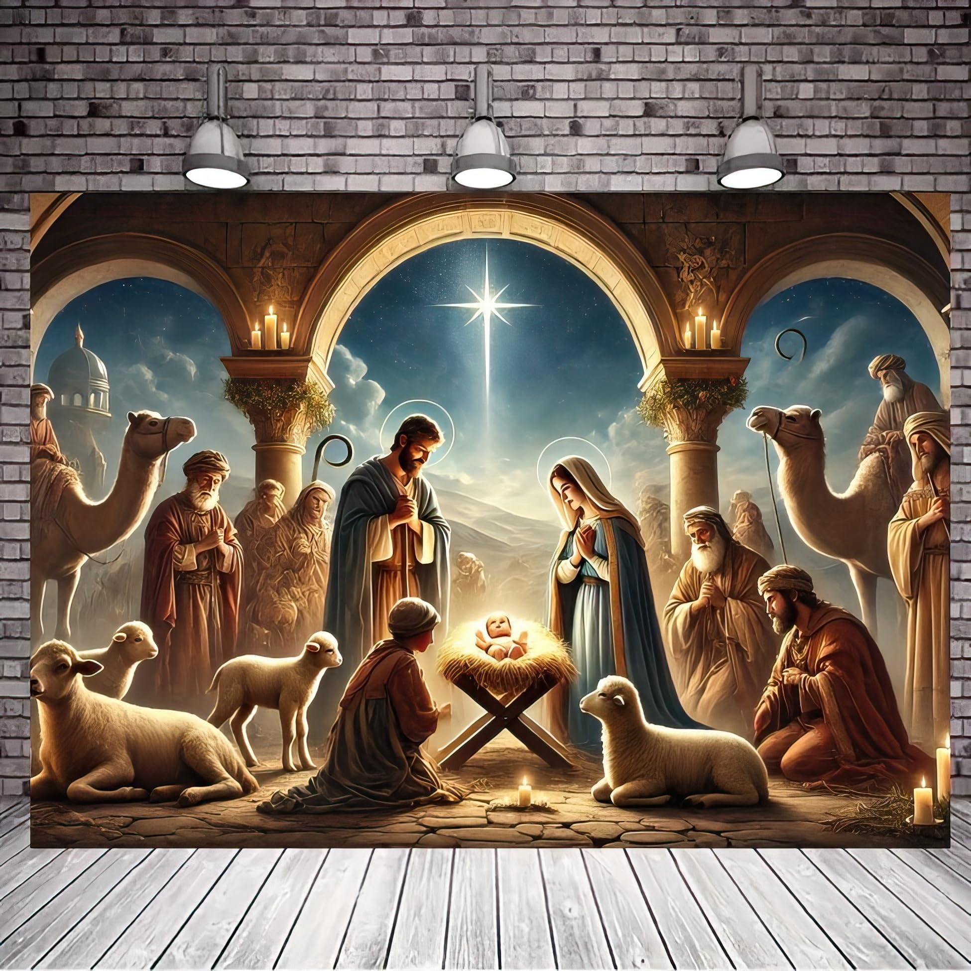 Blissyard Christmas Nativity Backdrop & Scene Winter Banner 71x43
