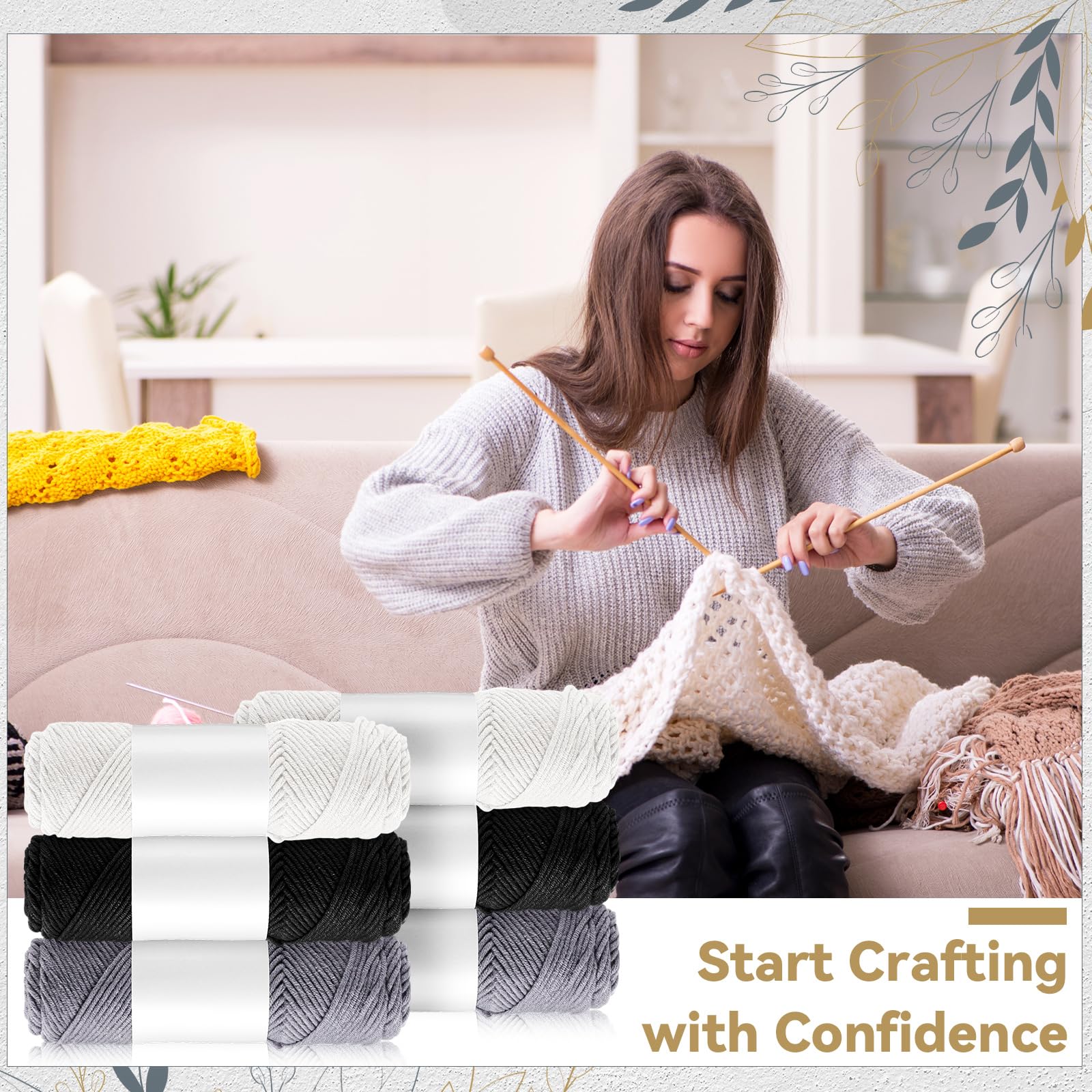 Syhood Strickset für Erwachsene und Anfänger, 6 Garne, Bambusnadeln