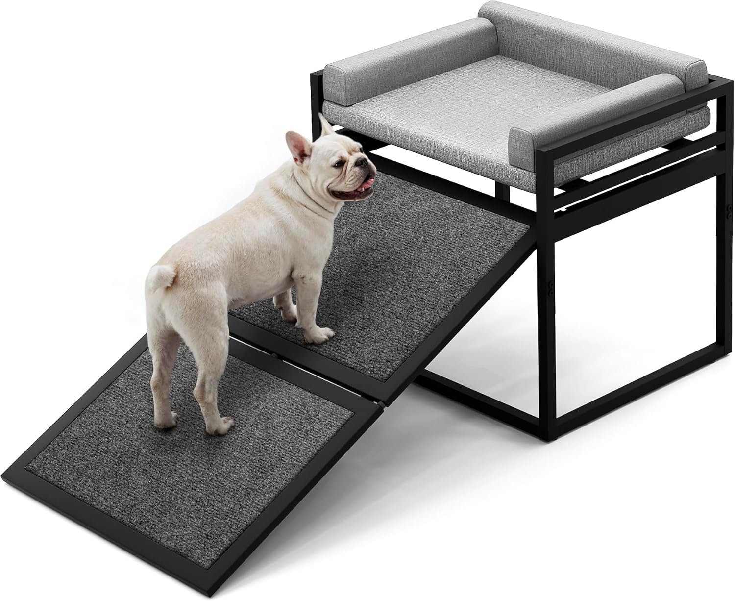Pet Stairs Ramp Dog with Detachable 20% Wider Seat Mate,Companion Chair Platform for Small Doggie and Cat,Dachshund Puppy Non-Slip Ladder Perch,Doggy Step for High Bed Window Sofa Office Grey Gray Small
