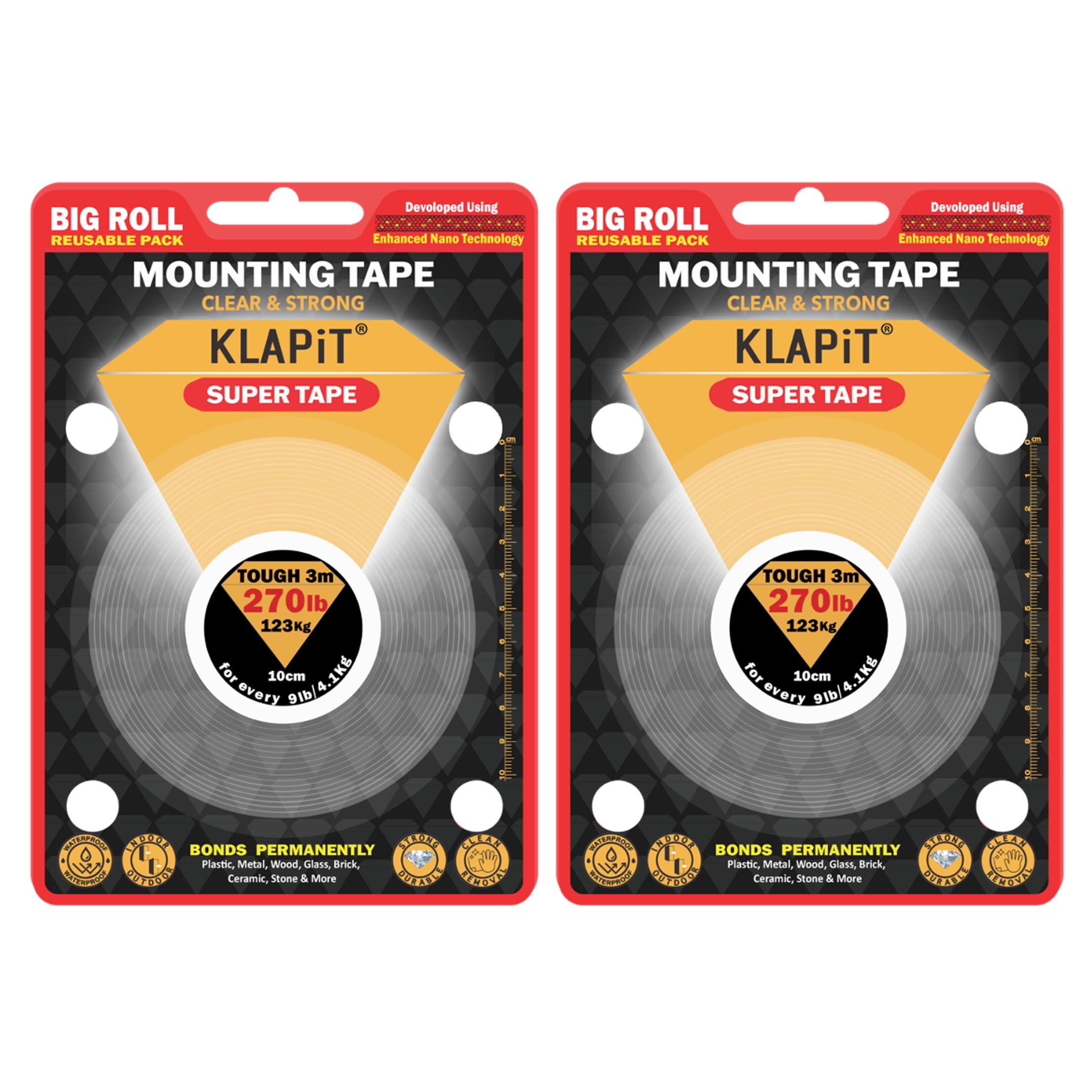 Super Tape | Clear Double-Sided Nano Tape (3M Holds 123Kg) | Heavy Duty Strong Adhesive for Wall, Tile, Glass, Metal | Indoor Outdoor Mounting Tape - Tough3M,2pc