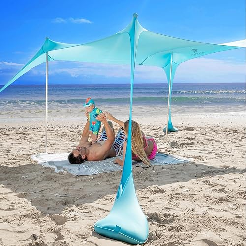 Vista 51 de SUN NINJA Beach Tent Sun Shelter UPF50+ - Easy Pop Up Beach Canopy - Outdoor Shade for Camping Trips, Fishing, Backyard Fun Picnics - Sand Shovel