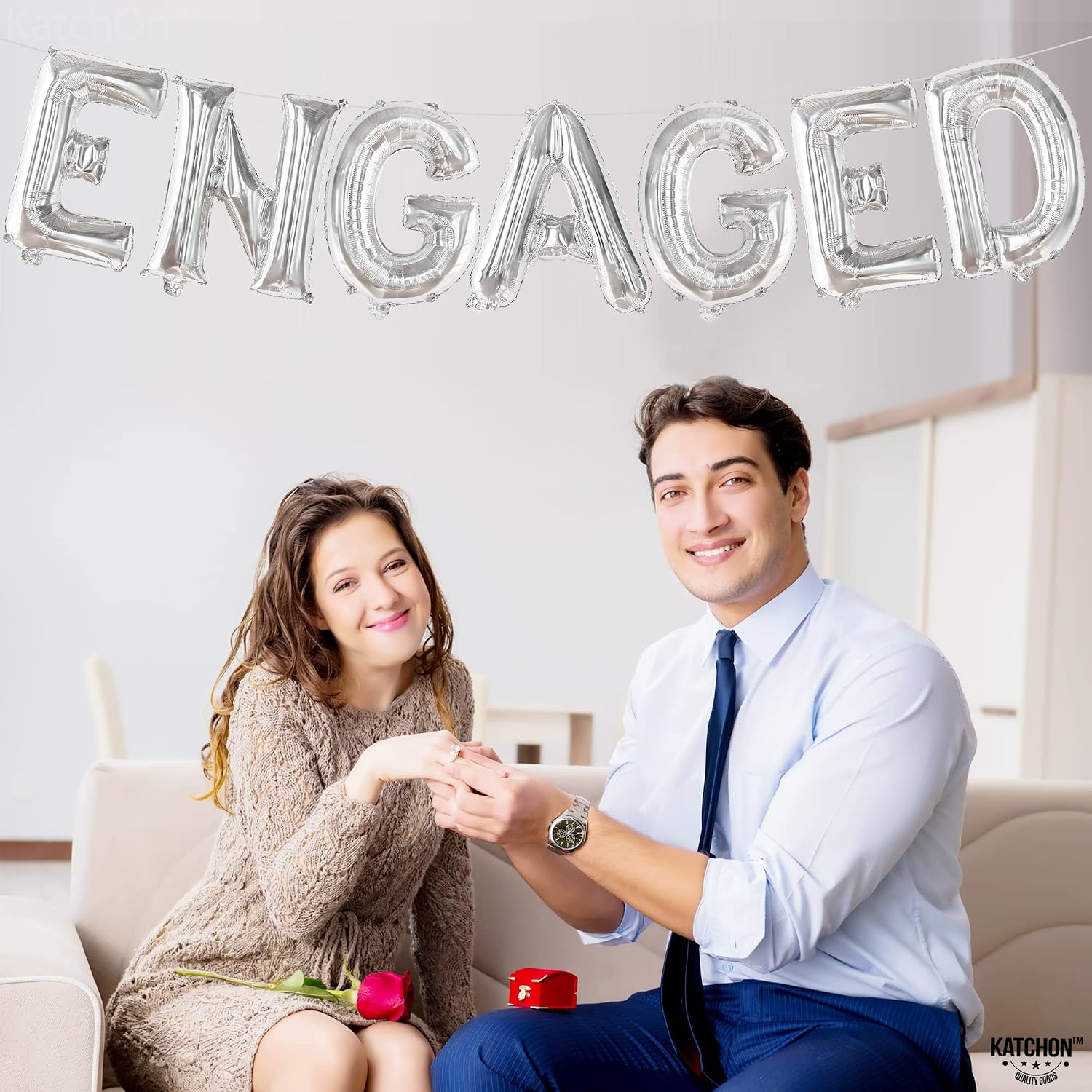 KatchOn, Silver Foil Engaged Balloons Letter - 16 Inch | Engagement Balloons for Engagement Party Decorations | Bachelorette Party Decorations | engagement Party Balloons for decoration