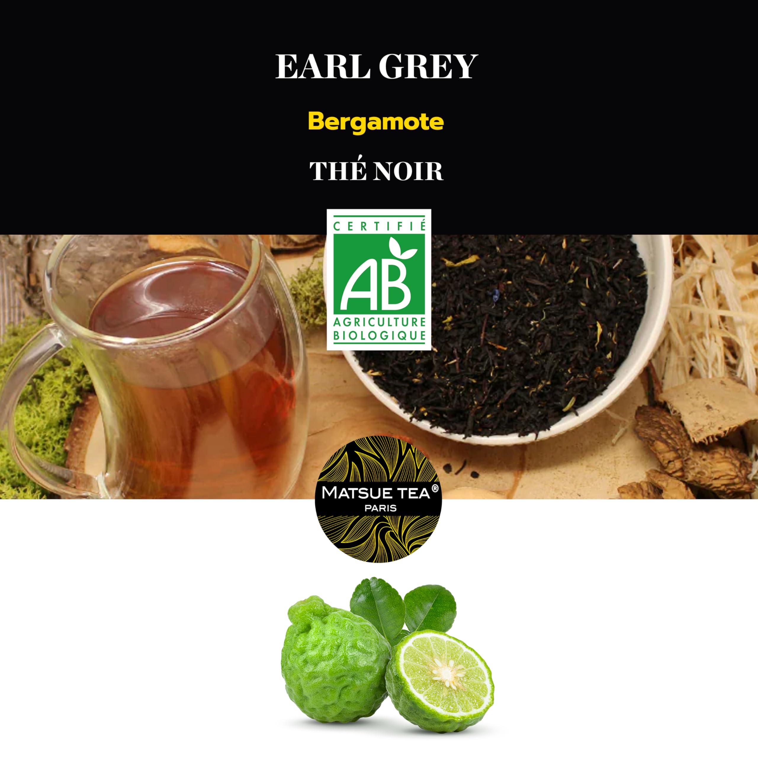 Matsue Tea - Earl Grey - Thé noir en vrac - Bergamote - Qualité Premium - Feuilles de Thé Ramassées à la Main - 250 g