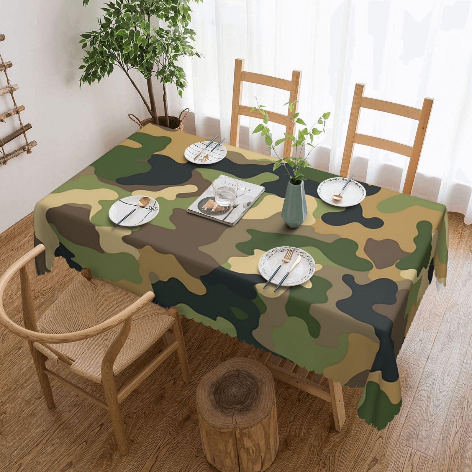 Nappe rectangulaire imprimé camouflage pour table de cuisine et fête