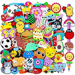 100 PCS Cute Pencil Topper Decoration,Kawaii Pen Straw Clips Decor Accessories,Pencil-Top Charms for Pupil,Junior,Kids,School Supplies,Classroom Reward,Prizes,Gifts,Bulk Random Different Cartoon