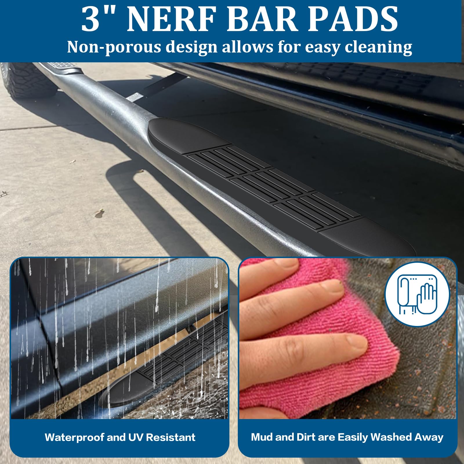 Juego de 4 Almohadillas de Repuesto para Barras Nerf Redondas de 3 Pulgadas, 21 Pulgadas de Largo x 3 Pulgadas de Ancho, Almohadillas de Repuesto Antideslizantes duraderas con mazo de Goma y 24 Pines