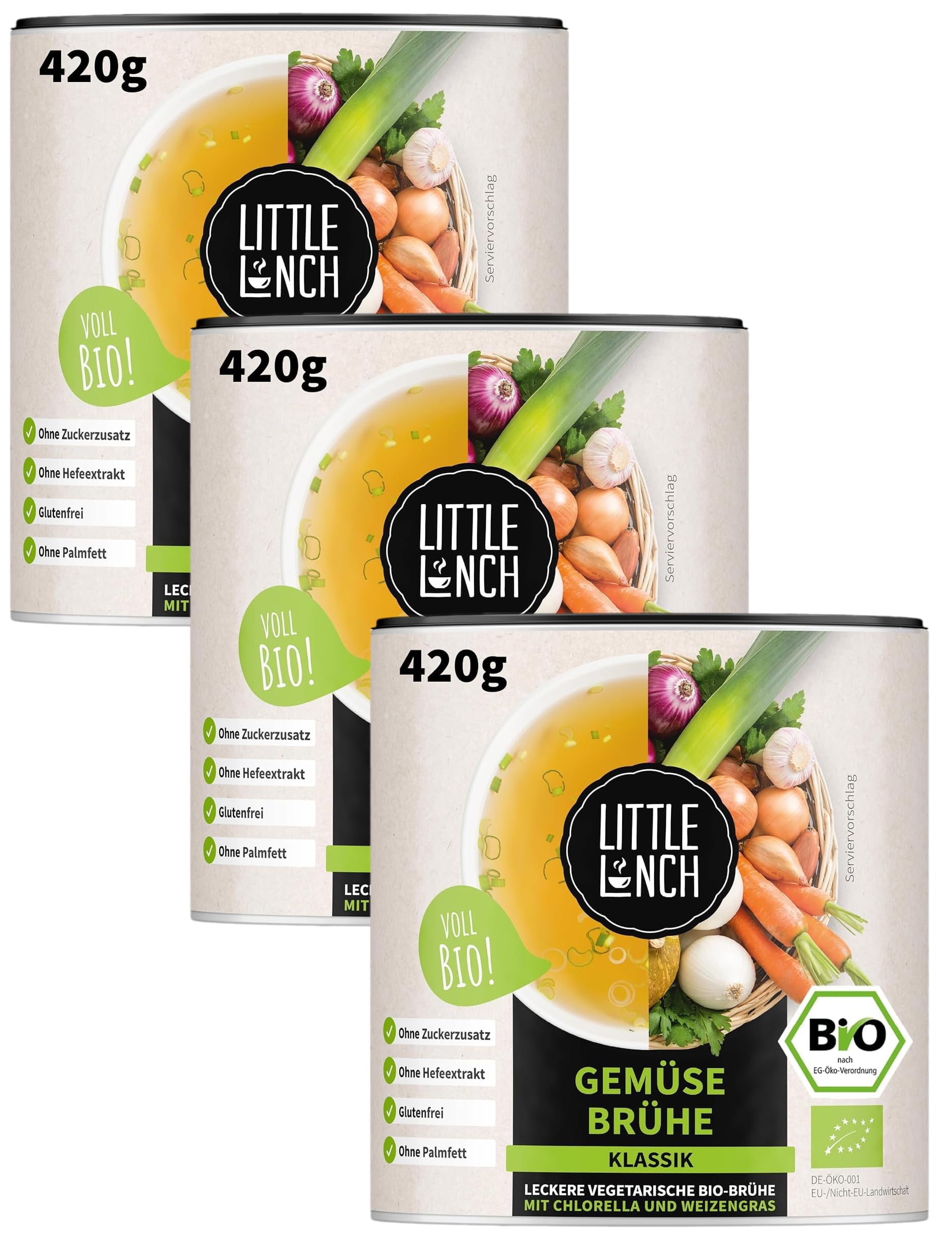 Little Lunch Gemüsebrühe Bio | Gemüsebrühe Klassik | 100 Prozent Bio-Qualität | Veggie | Ohne zugesetzten Zucker | Ohne Geschmacksverstärker | Ohne Hefe | Ohne Palmfett | Ohne künstliche Zusätze|420g