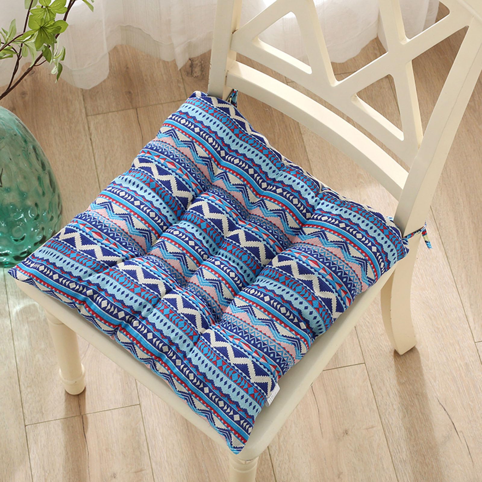 Velvet Chair Cushions for Dining Chairs, Set of 1 2 3 4 5 6,Seat Pads for Kitchen Chairs with Ties,40cm*40cm(15.7in*15.7in) (4, Lake Blue Bohemian Blue, 15.7in*15.7in)