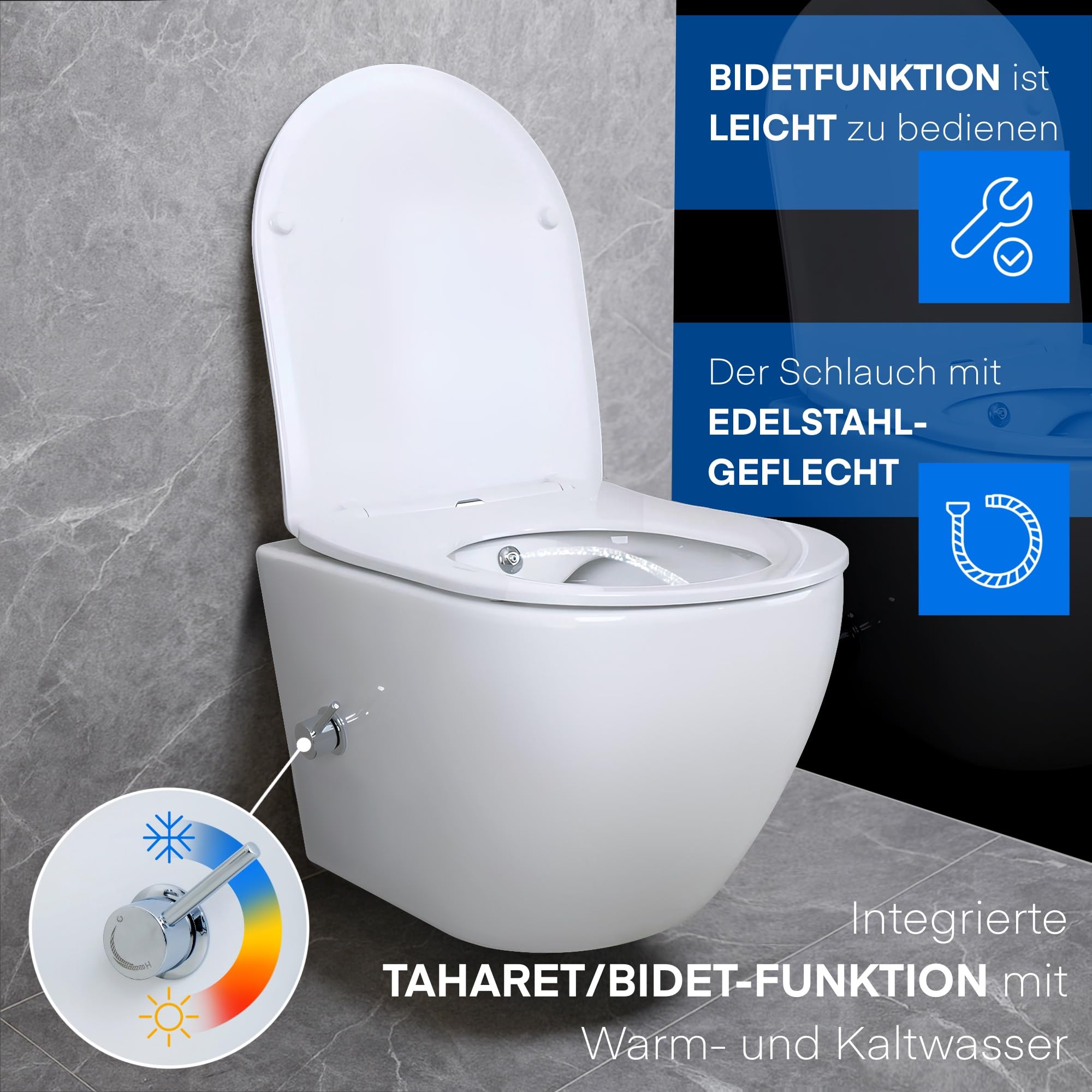Belvit spülrandloses Hänge WC mit Taharet, Weiß