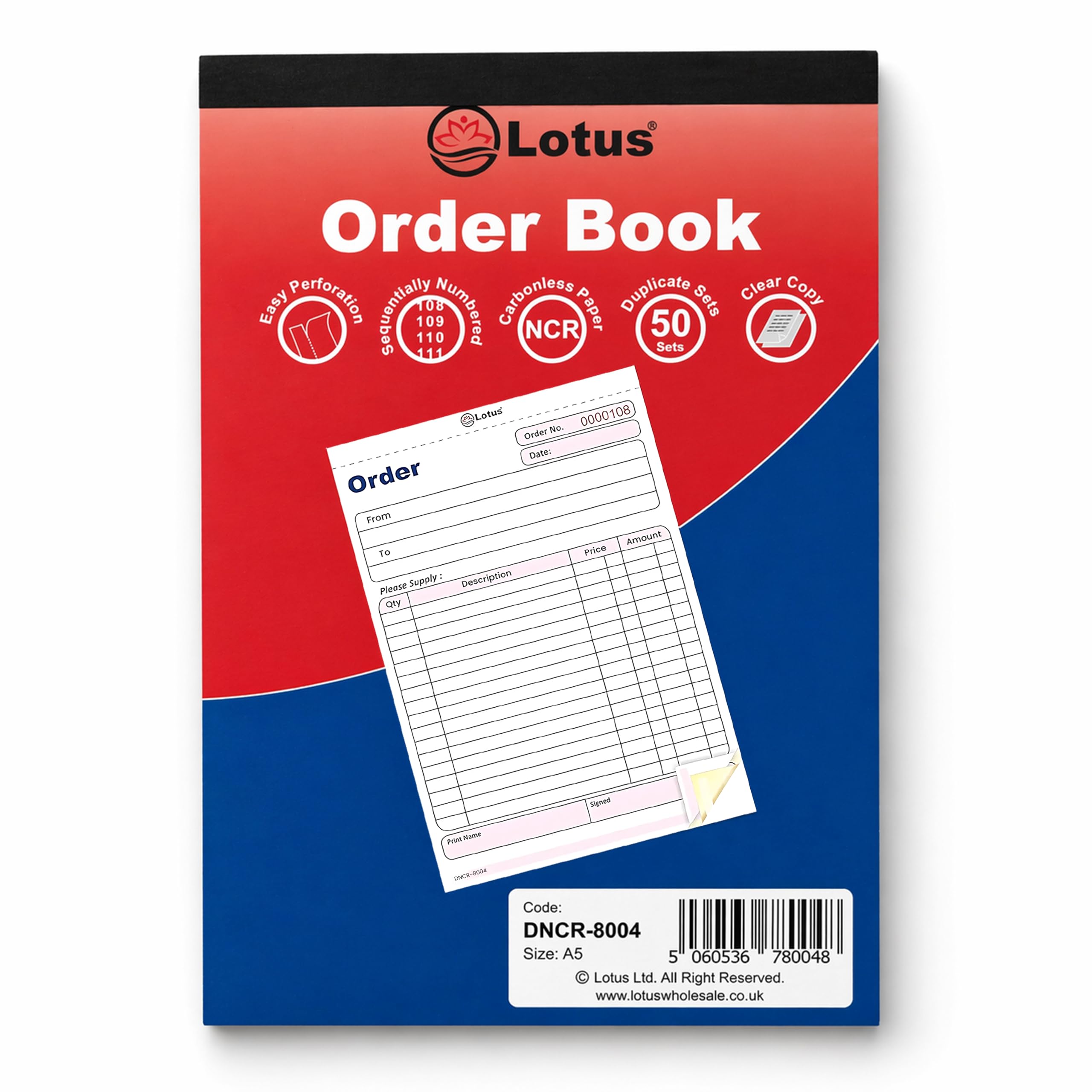 Duplicate Order Book A5 143x210mm, 2-Part NCR, 50 Numbered Sets, 25 Books