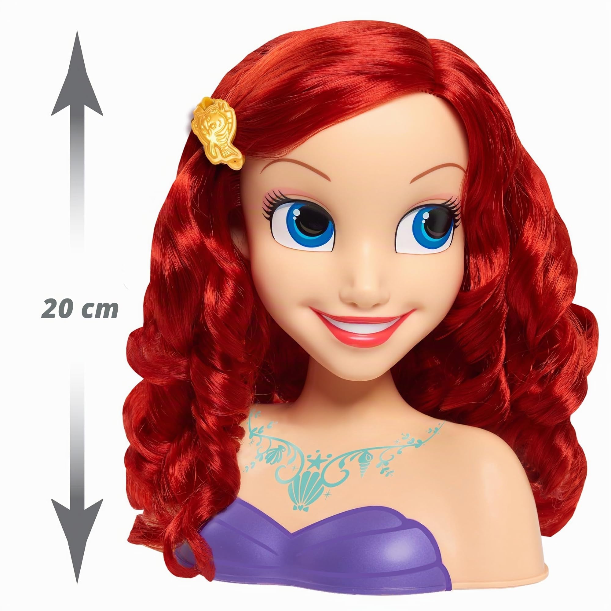 Tête à Coiffer Princesse Sirène 18 Cm – Cheveux Blonds Avec Mèches Multicolores – 6 Accessoires – Dès 3 Ans