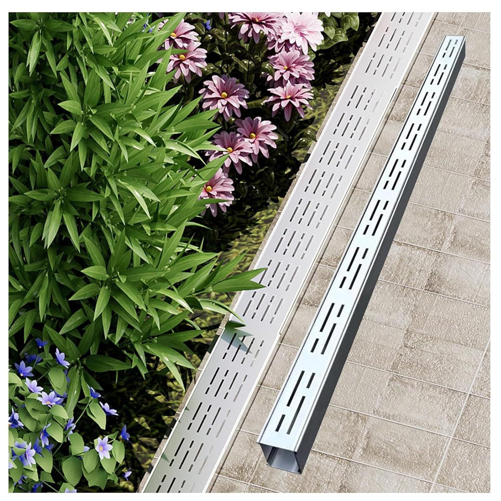Grille caniveau en inox 304 robuste pour sécuriser l'évacuation des eaux de pluie