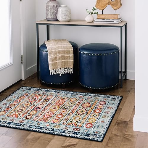 Miniatura 4 de Wonnitar Alfombra bohemia de 4 x 6 pies, lavable a máquina, alfombra grande con enrejado marroquí antideslizante para sala de estar, alfombra que no