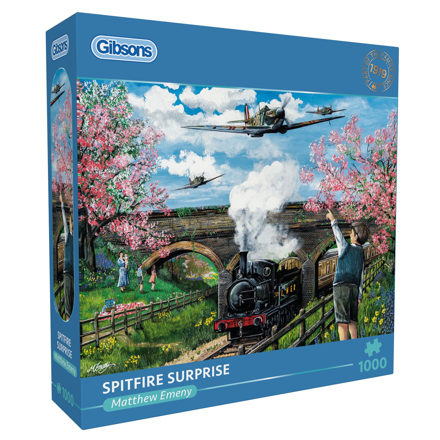 Gibsons Spitfire Surprise 1000 Piece Jigsaw Puzzle for Adults – Nostalgic Aviation & Railway Theme Artwork by Matthew Emeny – Premium Sustainable Puzzle Made in the UK/EU — image 1