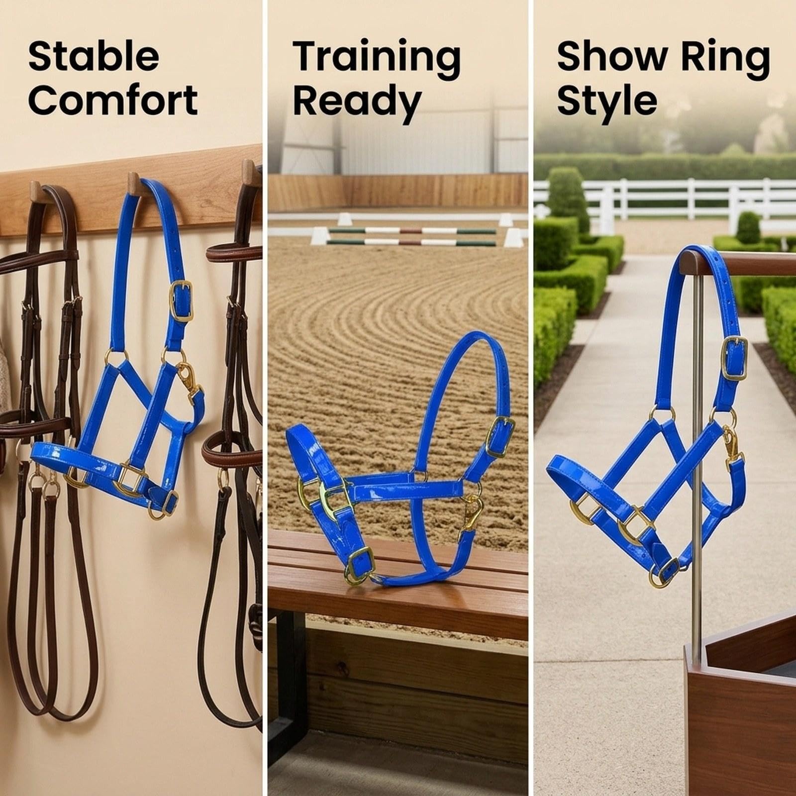 Cabezada de Entrenamiento para Caballos de Cuero de Microfibra con Cuerda, con Cierre de Mentón Y Garganta (para Pastos, Granjas E Hipódromos).
