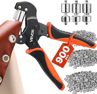 VEVOR Grommet Tool Kit 1/4" 3/8" 1/2" 900 PCS Grommets Eyelet Tool Kit, with Eyelets and Washers, Manual Grommet Press Pliers, Hole Punch Tools, Blocks, for Leather, Tarps, Shoes, Crafts, Fabric