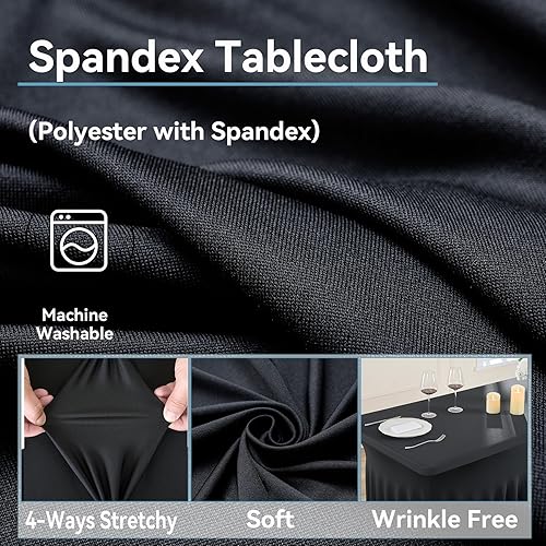 Miniatura 5 de Paquete de 6 manteles de elastano negro de 6 pies con falda con volantes, manteles ajustables de alta elasticidad sin arrugas para mesas