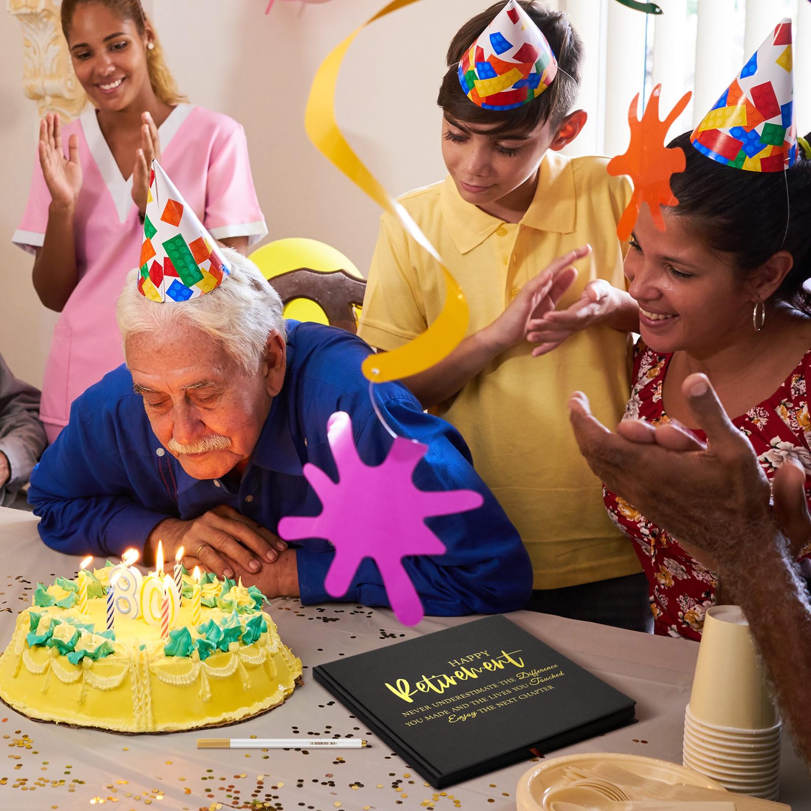 Gästebuch für den Ruhestand mit 2 Markern, 21,6 cm, quadratisch, Hardcover, blanko, Gästebuch, Happy Retirement, Partyzubehör, Ruhestand, Geschenke für Frauen und Männer, Party-Dekorationen,