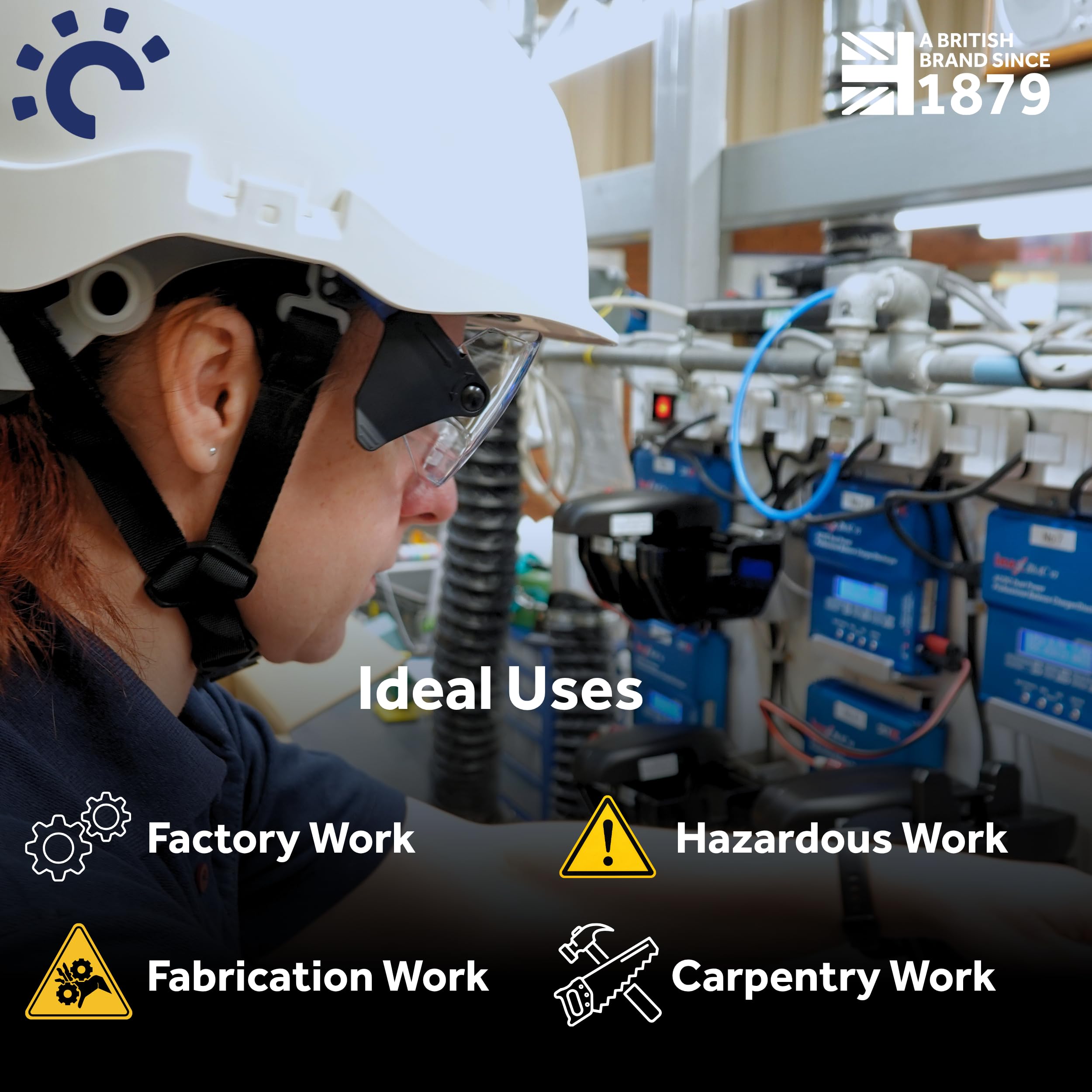 Centurion - Casco di sicurezza con protezione per gli occhi, casco industriale Spectrum Secureplus con occhiali integrati, perfetto se si indossano occhiali da vista durante il lavoro, ventilato