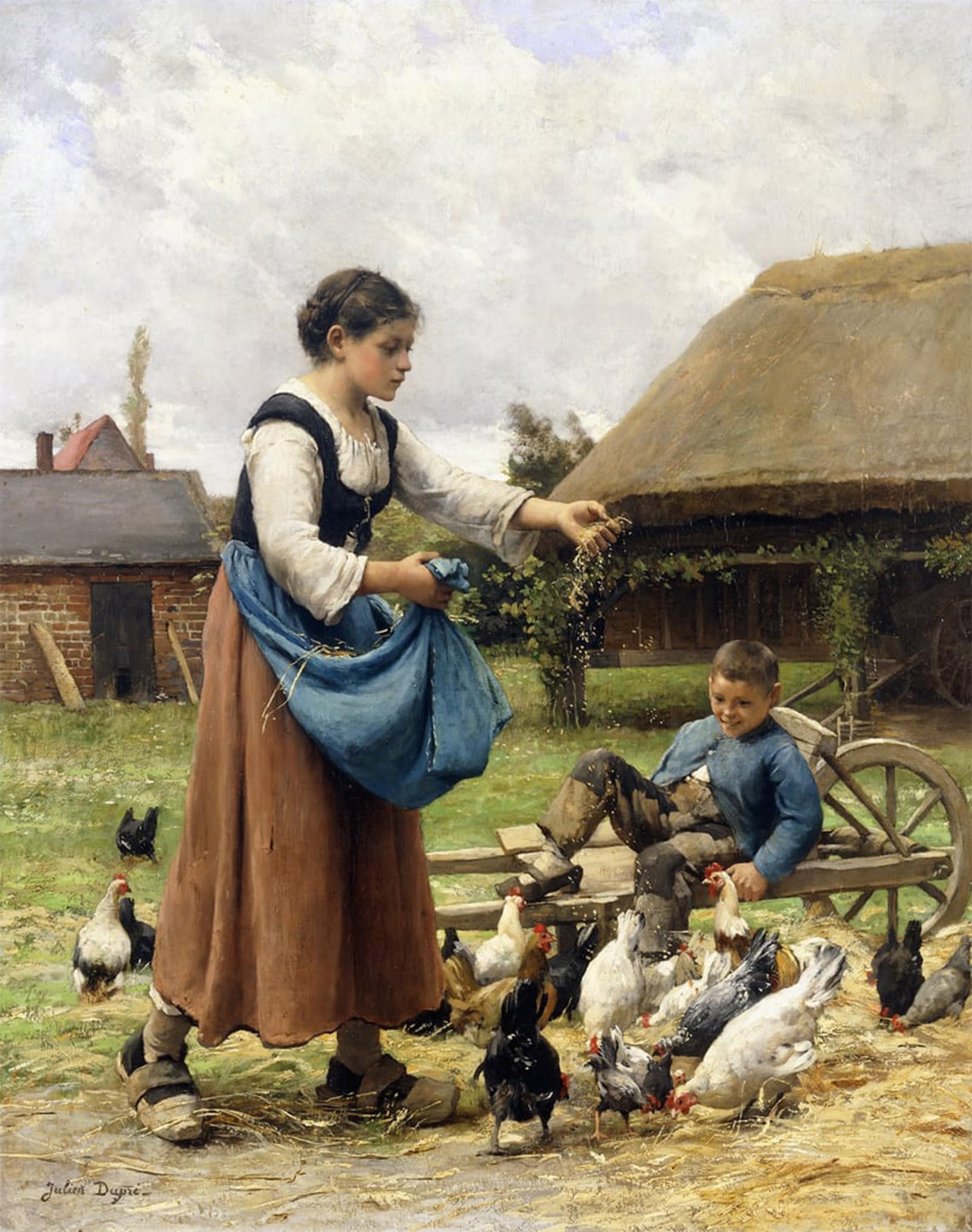 ARTXLXXBN Famous Art Print Poster Vintage Wall Art in the Farmyard by Julien Dupre Canvas Art Poster for Home Decor 60x90cm