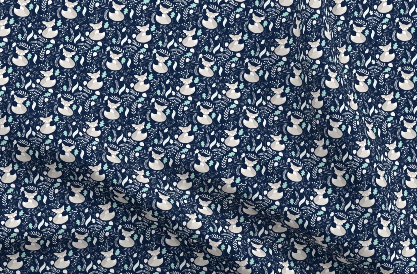 Spoonflower Fabric - Woodland Nursery Forest Fox Animals Woods Kids Nature Blue Floral Baby Printed on Petal Cotton Fabric Fat Quarter - Sewing Quilting Apparel Crafts Decor
