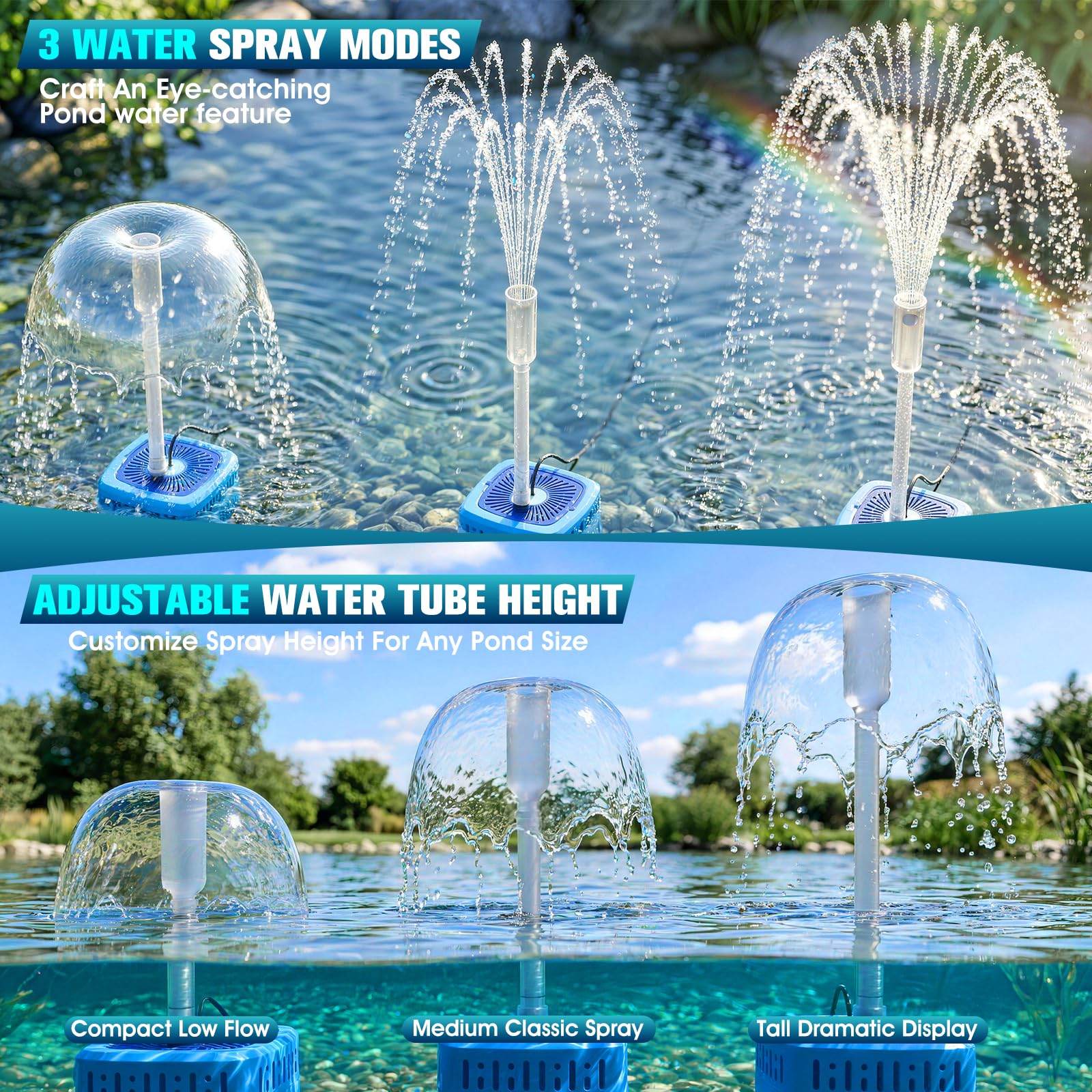 Tauchwasserpumpe mit bunten LEDs für Außenteiche, Teichfilter mit Pumpe, Tauchwasserpumpe für Springbrunnen, Blau