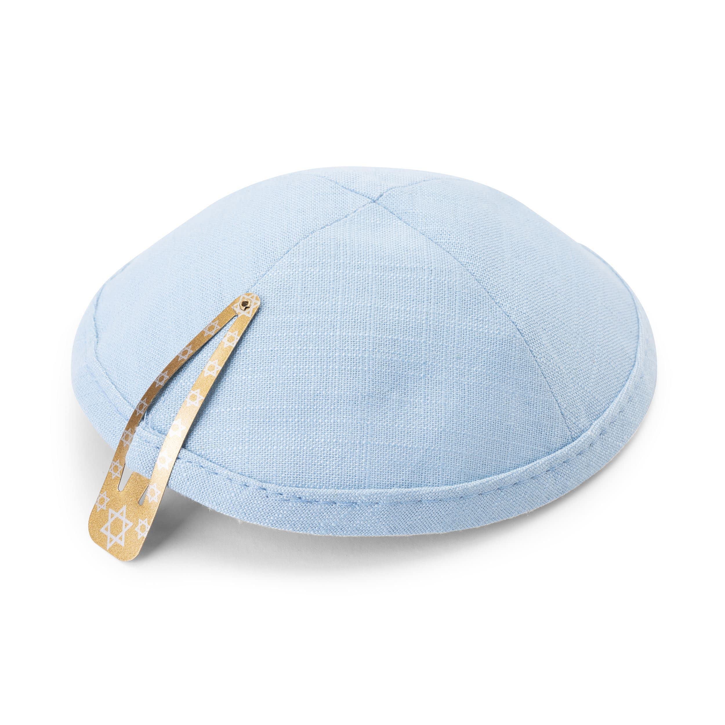 JL Kippha's New Elegant Linen Sky Blue 16 cm Kippah Yarmulke Jewish Kippa Israel Cap Judaica
