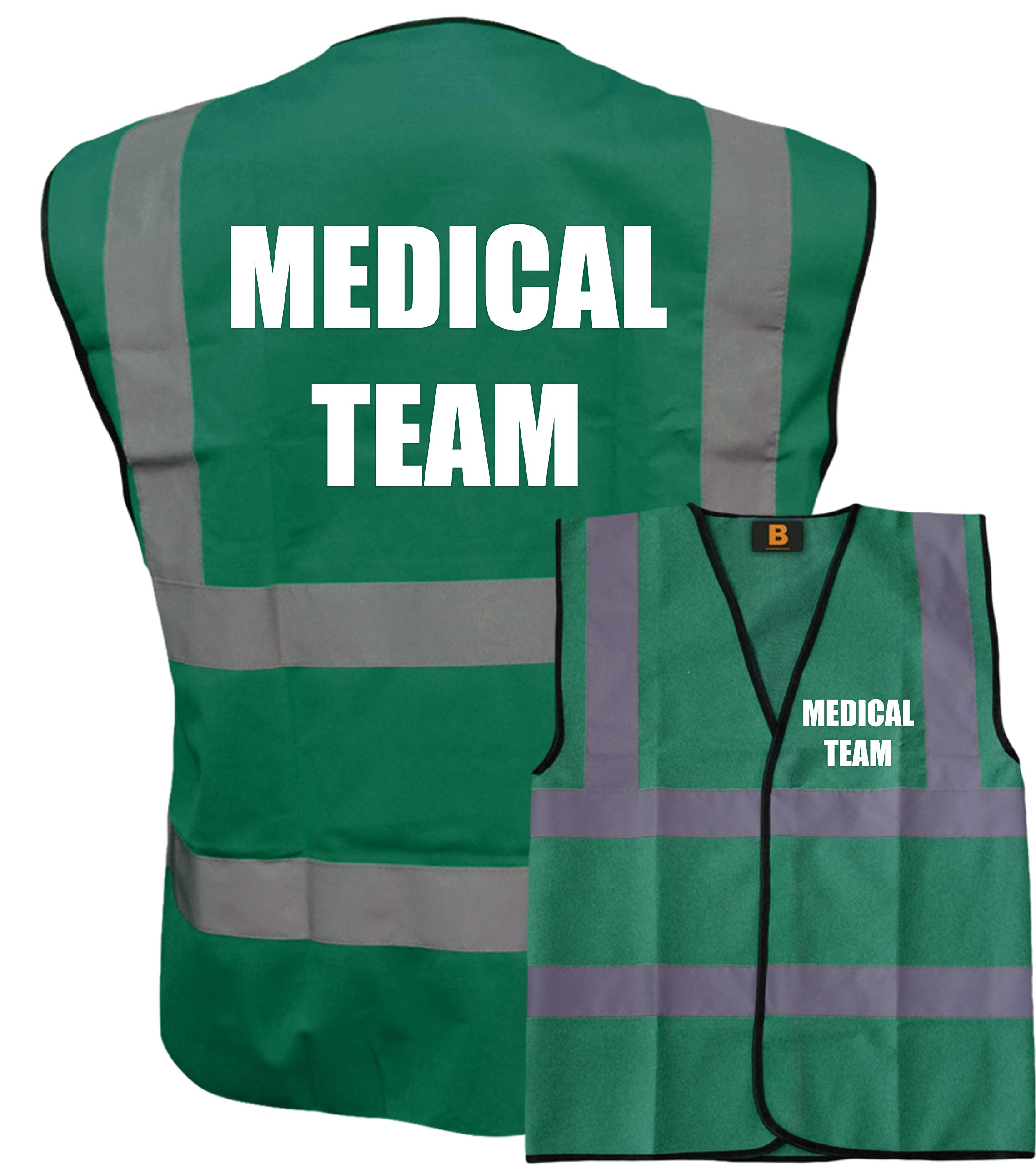 Brook Hi Vis Uk Unisex Green Medical Team Hi-Vis Reflective Safety Vest - High Visibility Waistcoat First Aid Events For First Aiders, Brookhivis