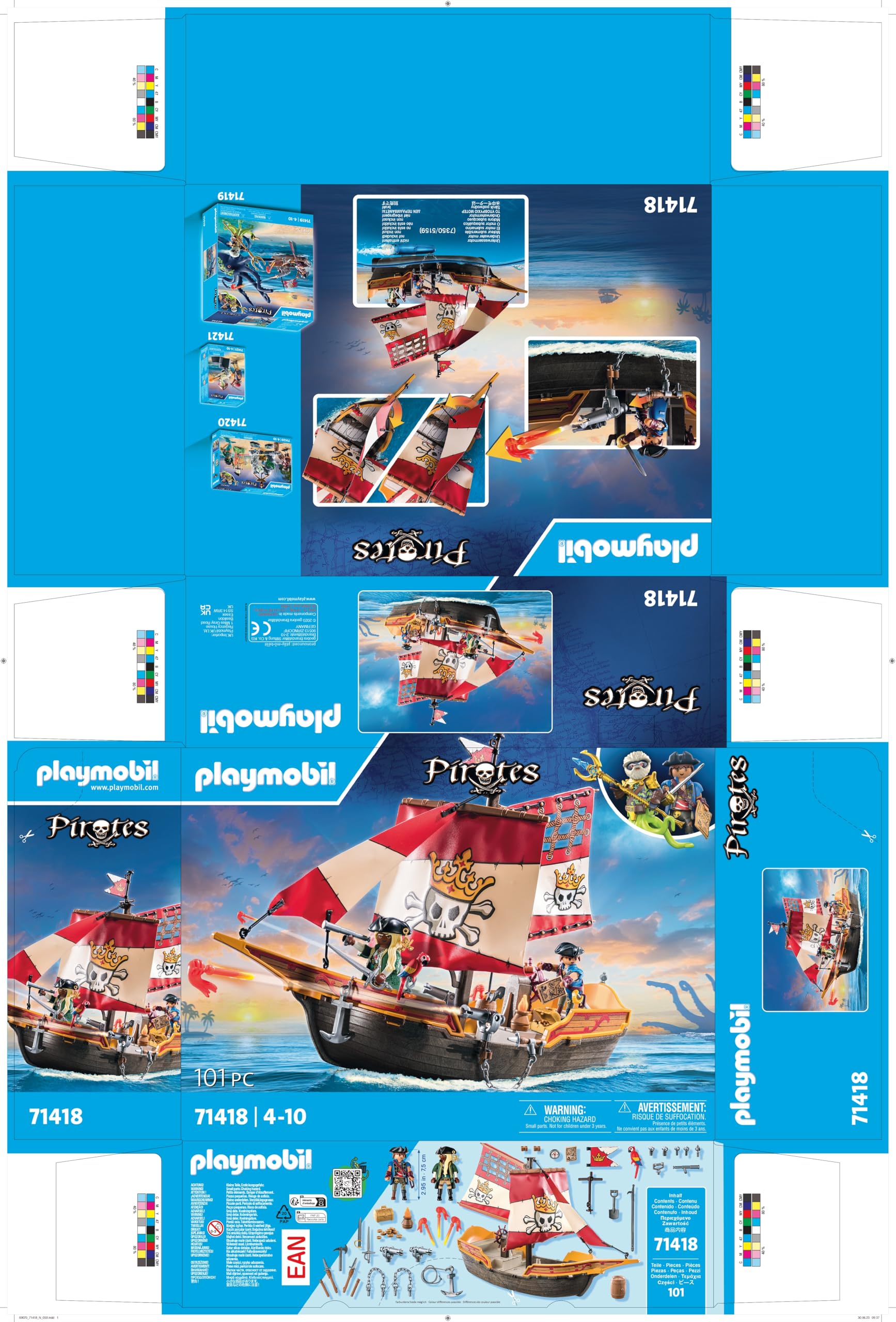 PLAYMOBIL Pirates 71418 Barco Pirata, emocionantes Aventuras en Alta mar, con Accesorios completos como un telescopio, brújula y cañones, Juguetes para niños a Partir de 4 años