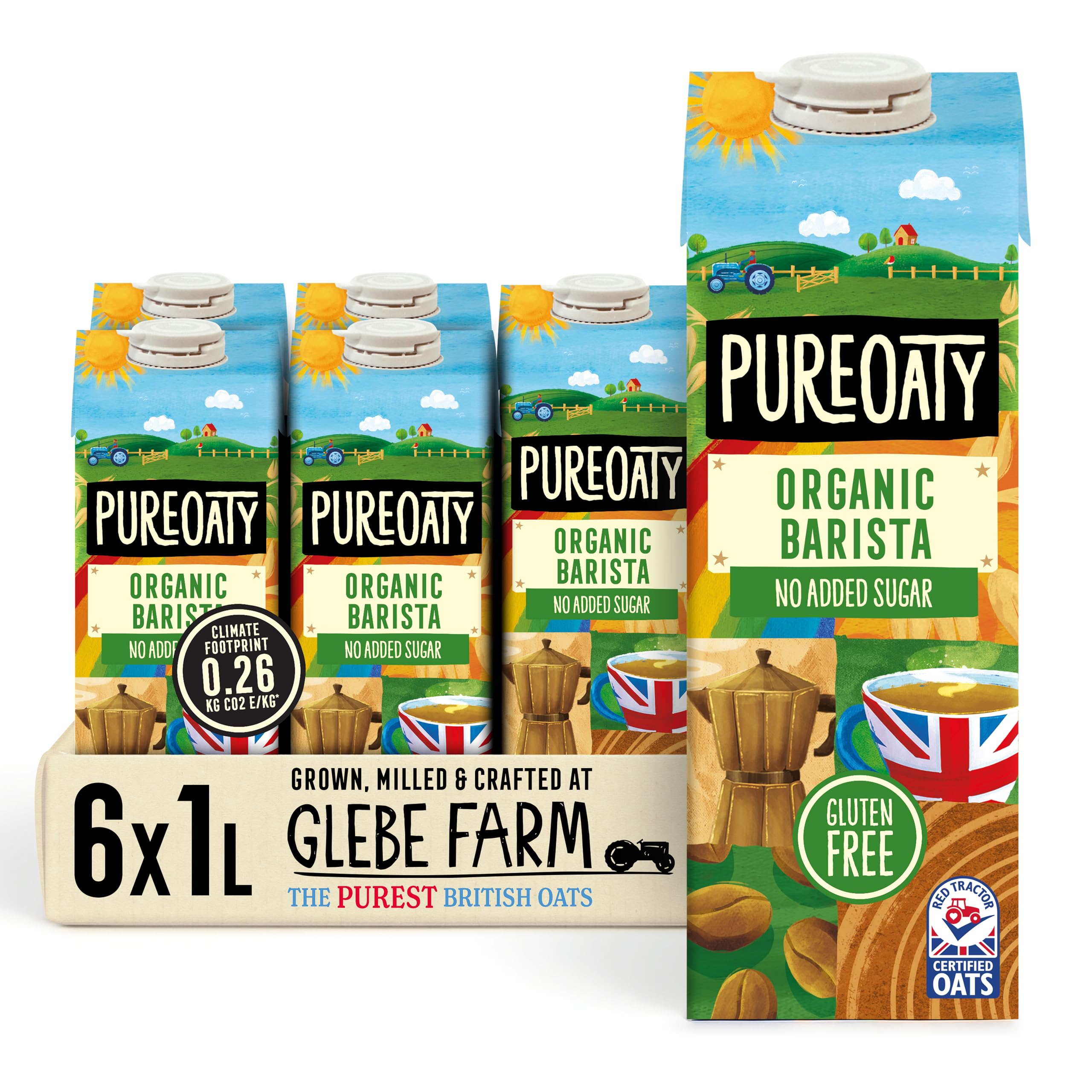 Glebe Farm PureOaty Organic Barista Oat Milk, Vegan, Gluten-Free Milk, Vegan Coffee Creamer & High Protein Plant Milk, Non-Dairy (1L 6-Pack)