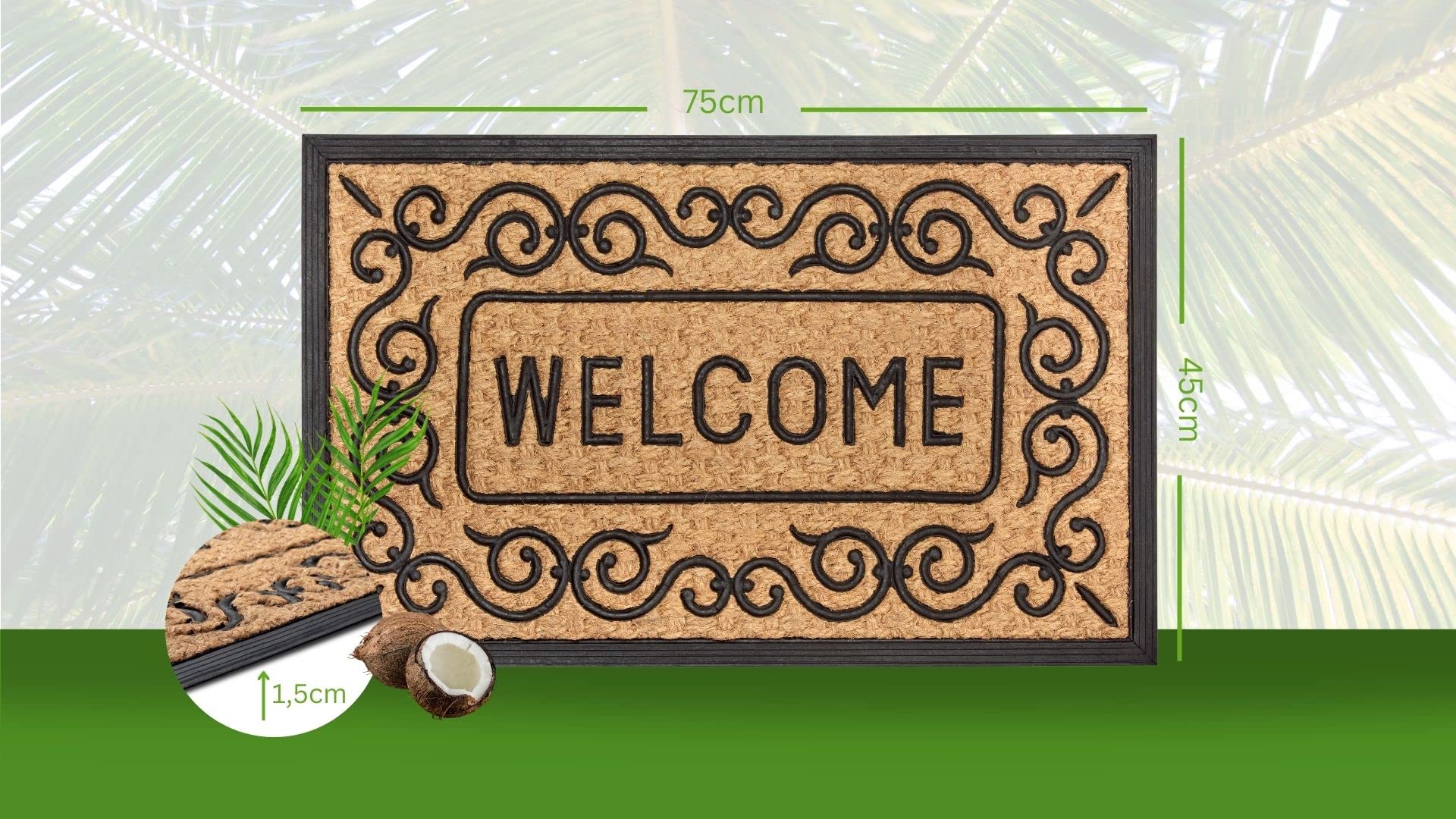 Hanse Home Coconut & Rubber Doormat for Indoor and Outdoor Use Natural Coconut Mat Outdoor Welcome Weatherproof and Non-Slip for Hallway Patio Entrance Area 45 x 75 cm - Image 4
