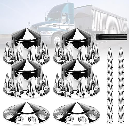 2 cubiertas de rueda de eje delantero y 4 traseras, cubiertas de eje de 1.299 in cromadas para tuercas de llanta con tapas de cubo extraíbles para