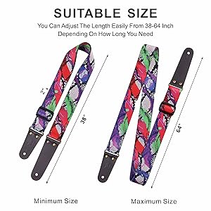 Nefelibata Guitar Strap, Nylon Print Snakeskin Guitar Straps with Head Cowhide Leather Ends for Bass, Electric & Acoustic Guitars, Free Strap Button, 1 Pair Strap Locks and 4 Guitar Picks