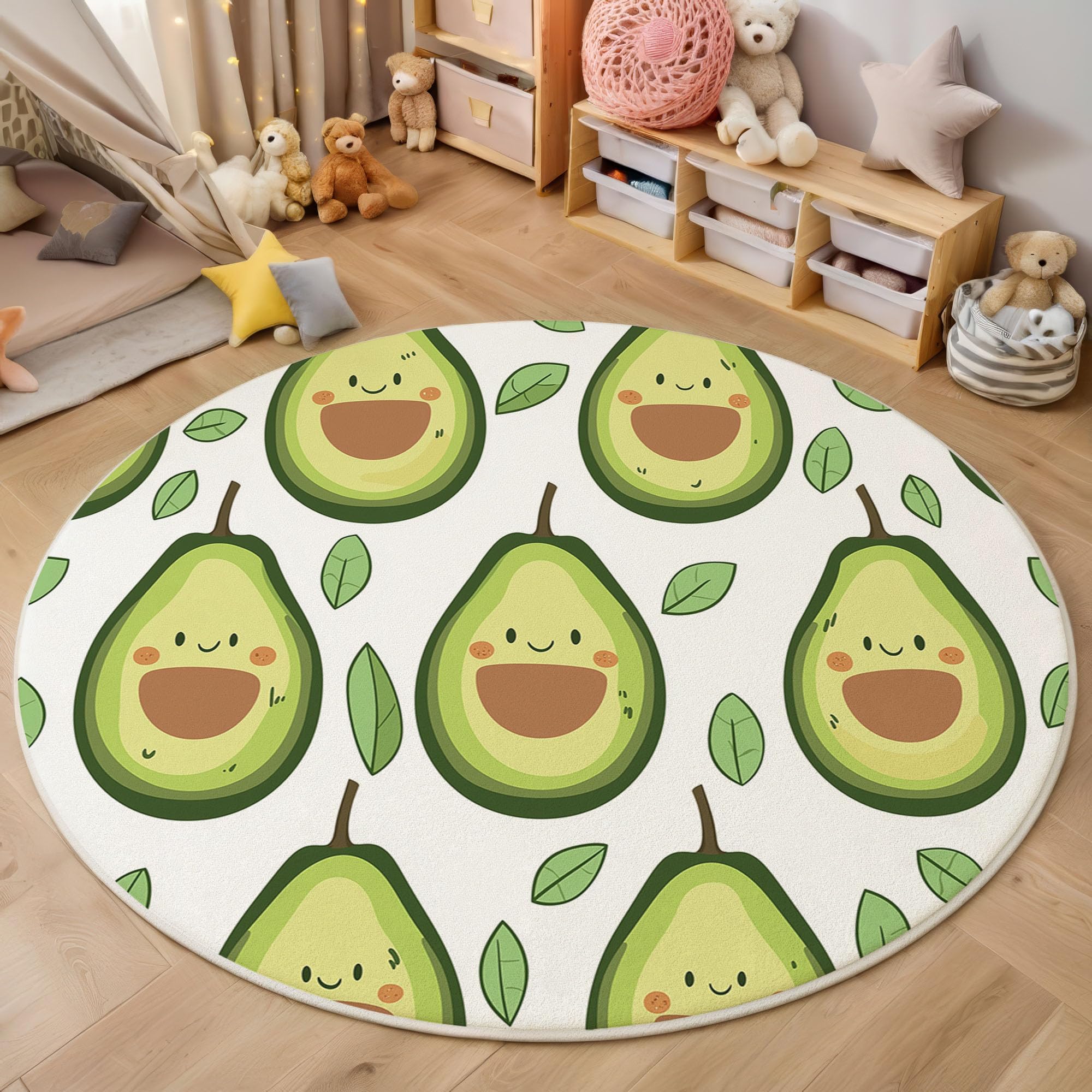 Grand tapis de sol rond avocat vert pour créer un salon mignon et cosy