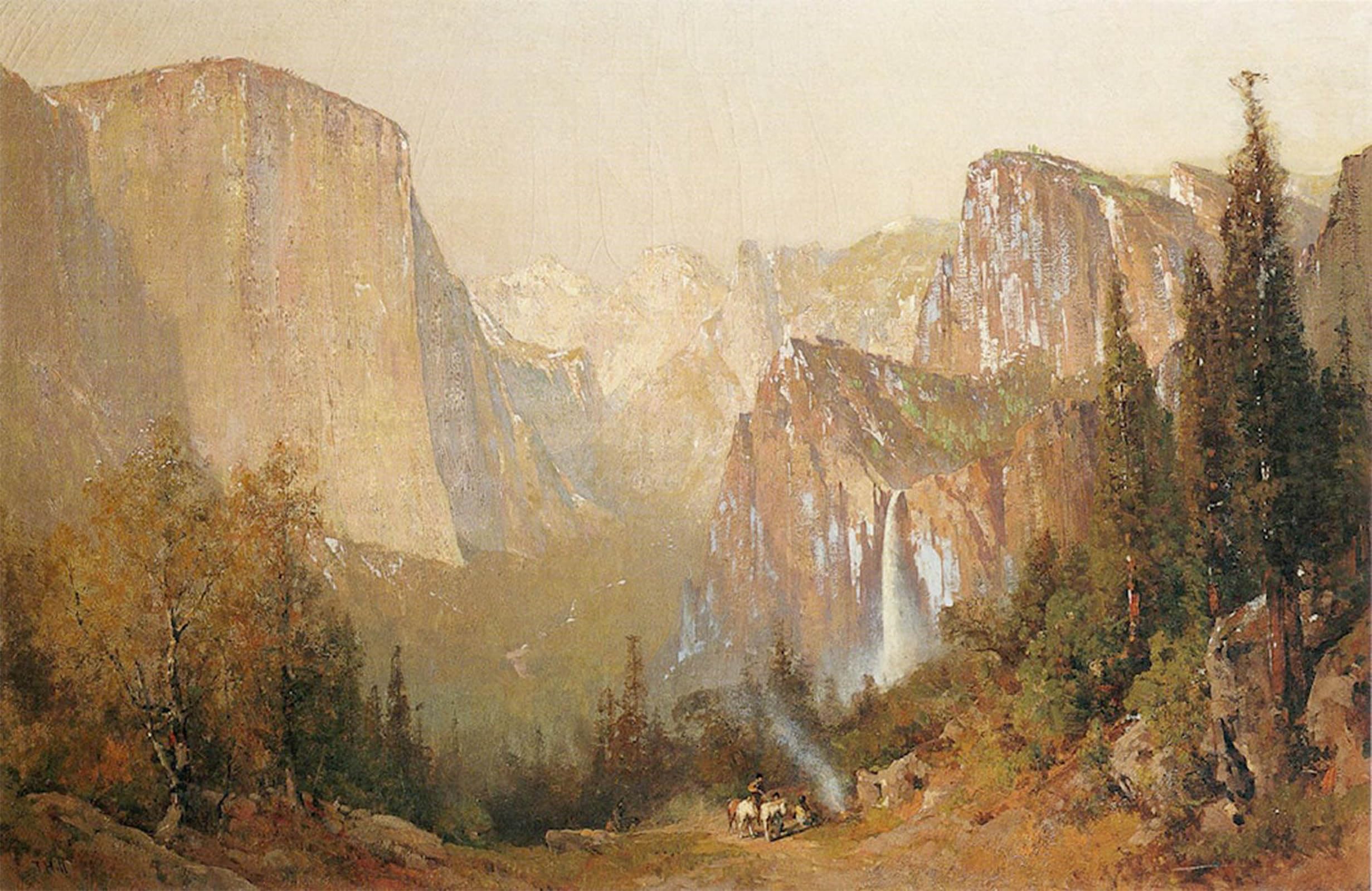 SERENDIPITP Aesthetic Poster Photo Wall Print Retro Picture Yosemite Valley by Thomas Hill Modern Wall Artwork for Home Decor 60x90cm