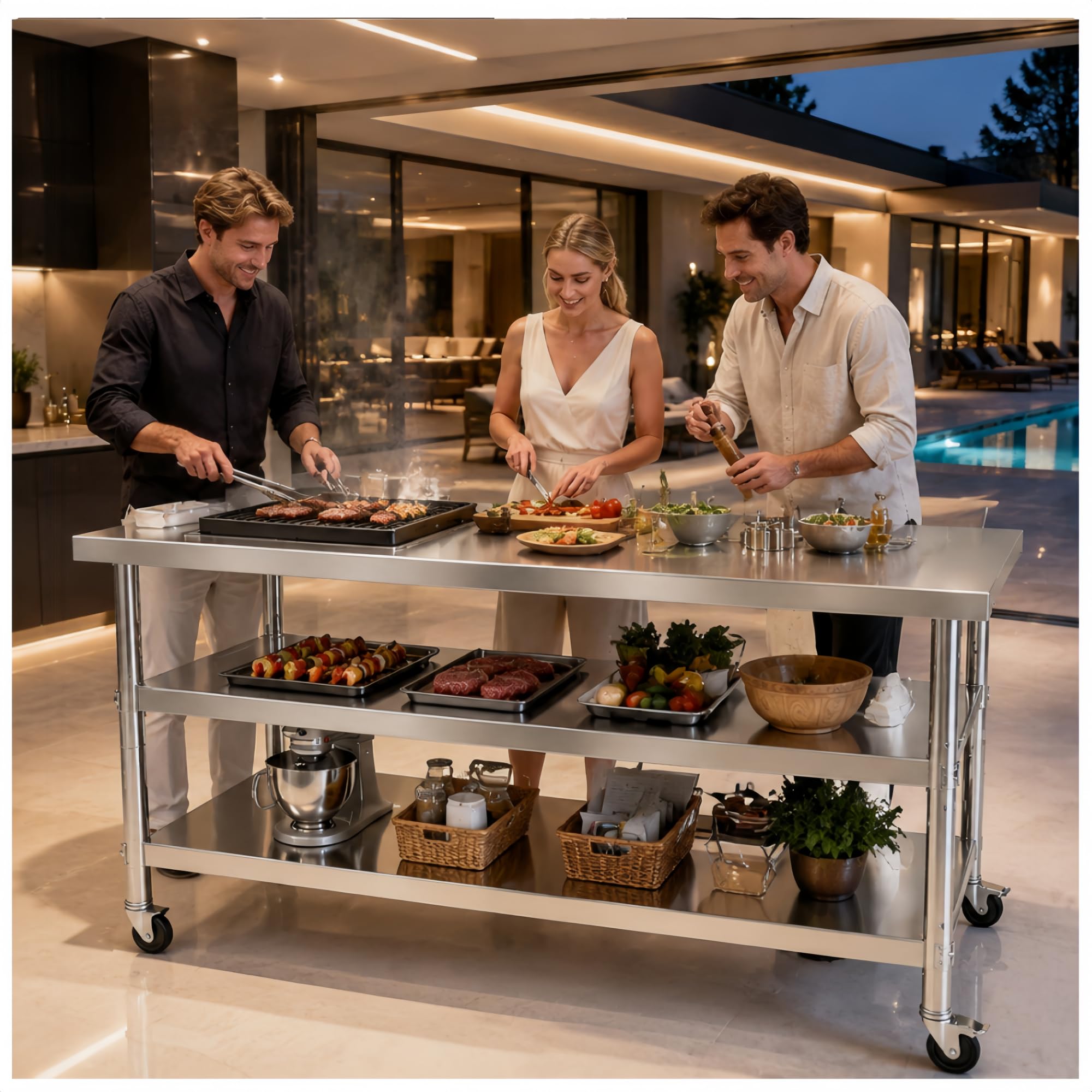 Stainless steel kitchen prep and work table with Wheels,60x24in,Multi-Size