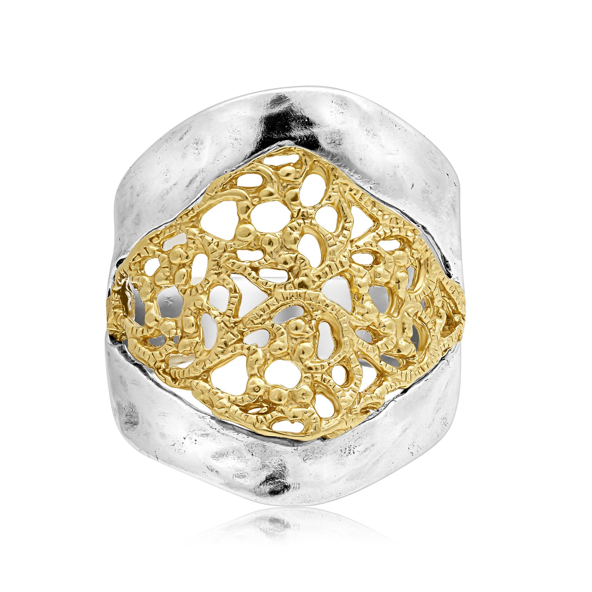 JEAN RACHEL JEWELRY Zweifarbiger Ring aus gemischtem Metall für Damen – 925er Sterlingsilber & 14 Karat Gold – Filigranes Statement – läuft nicht an, nickelfreie Passform