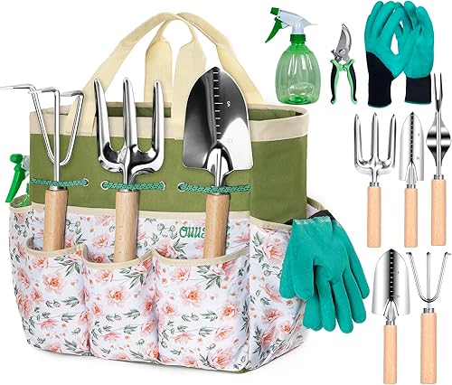 Juego de herramientas de jardín con bolsa y guantes, juego de herramientas de jardinería de acero inoxidable, regalo de jardinería ideal para