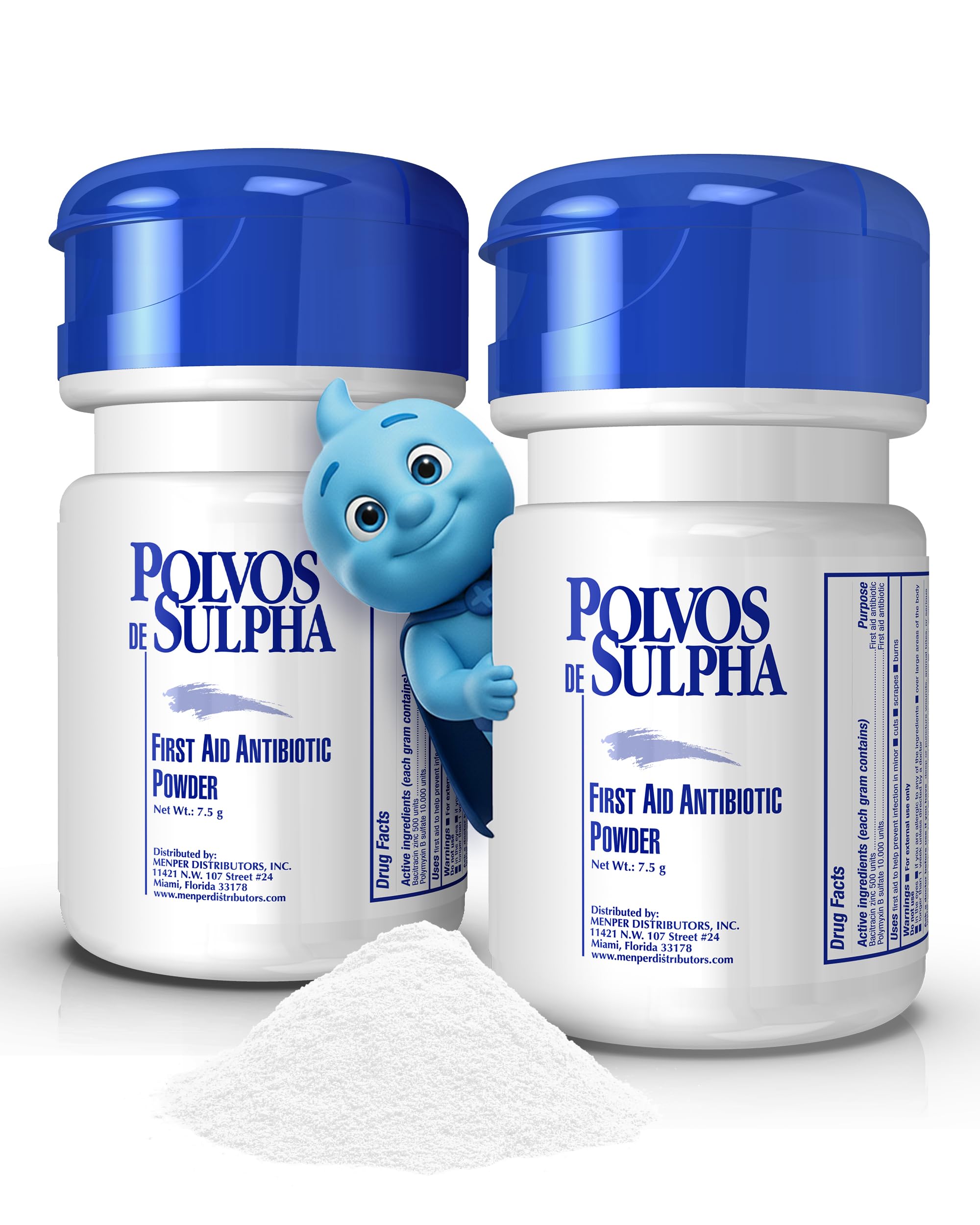 Antibiotic Powder with Bacitracin, First Aid Pain Relief, Healing Wound Seal Powder, Essential Wound Care Medicine for Travel, Effective Healing and Protection, 7.5g, 2-Pack