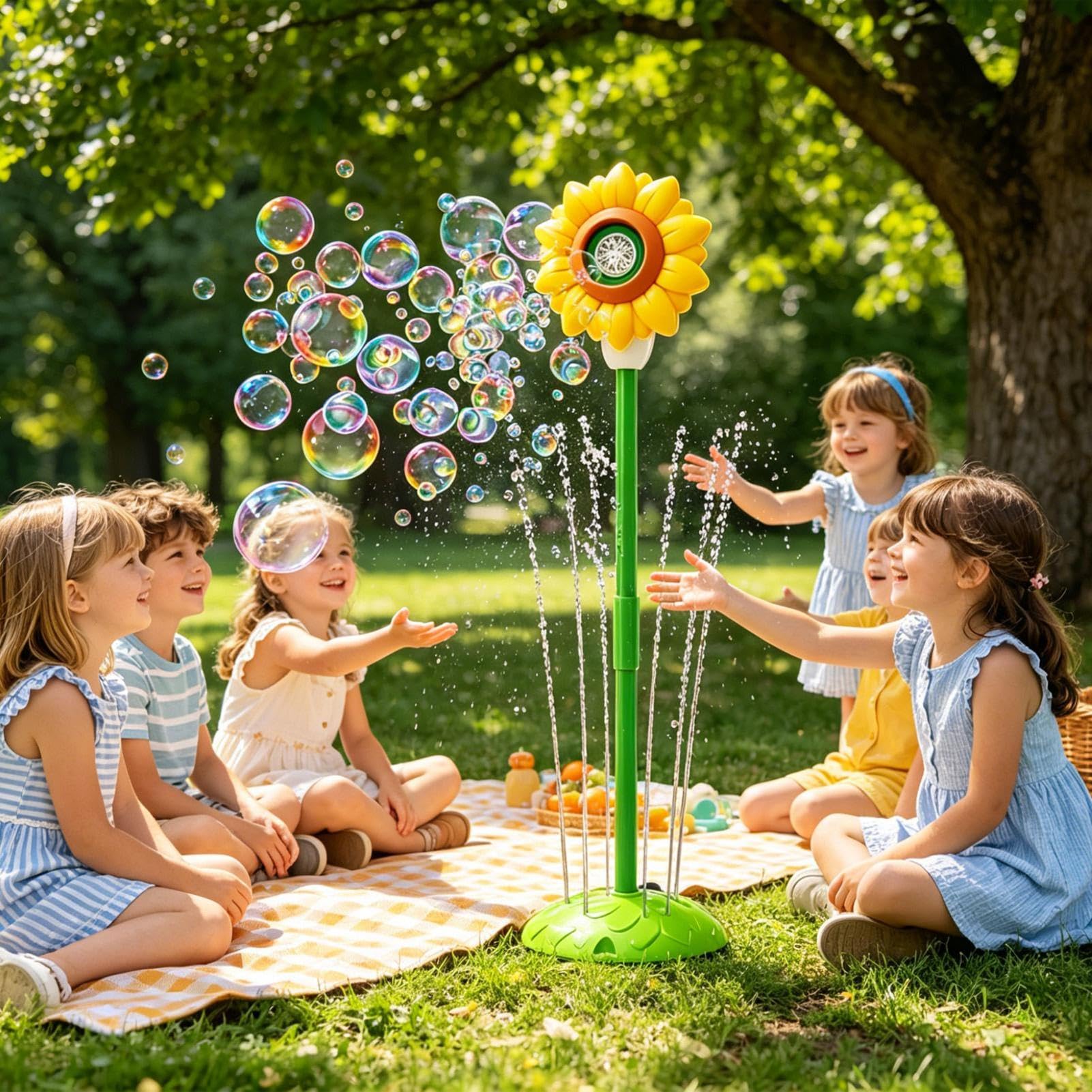 Macchina per bolle in piedi | Girasole Street Lamp Outdoor Blower Giochi con musica | Bolle Maker con spruzzatore d'acqua – per patio, cortile, prato, feste, matrimoni, celebrazioni, festival