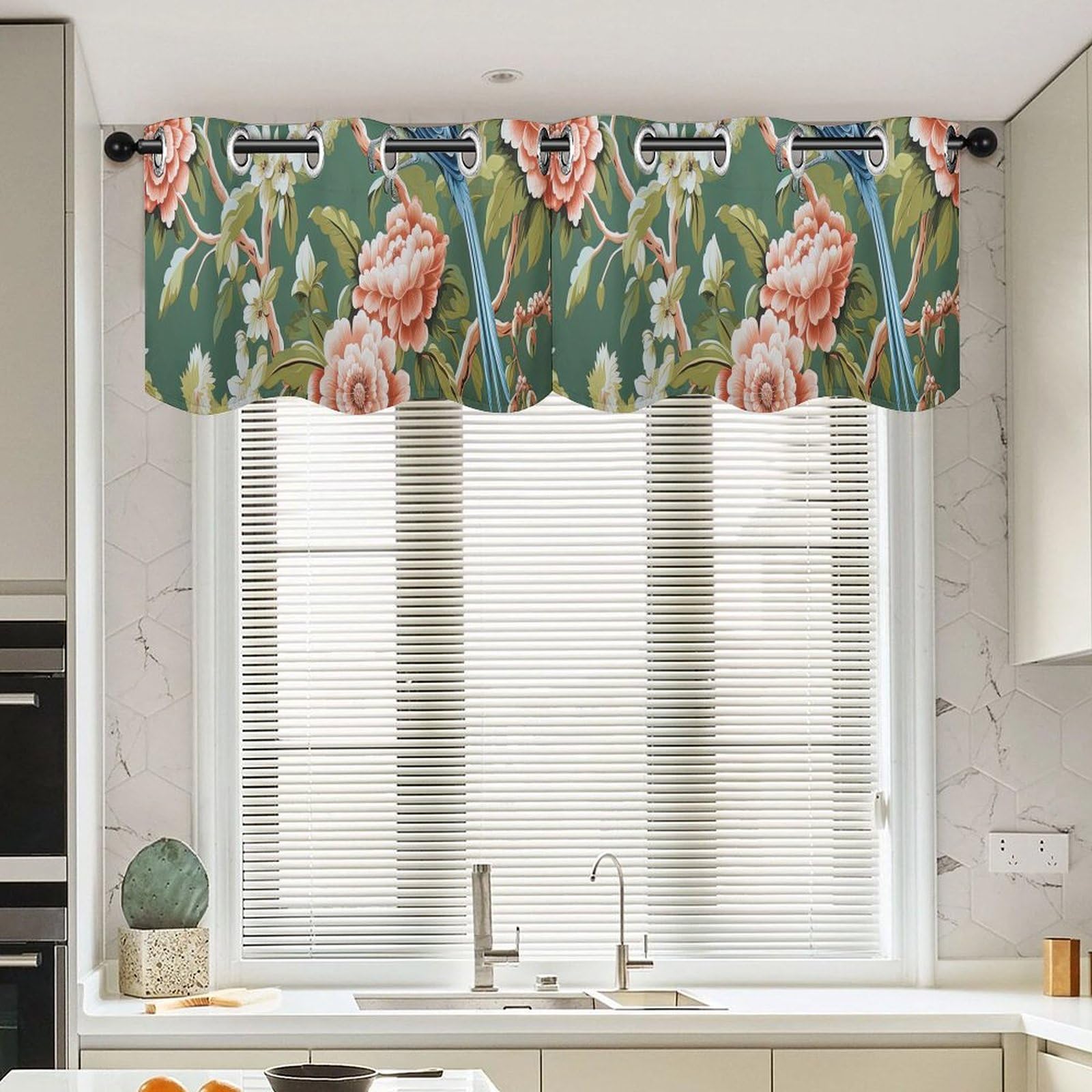 Cortinas estilo pagoda para cocina y salón en verde imperial rústico